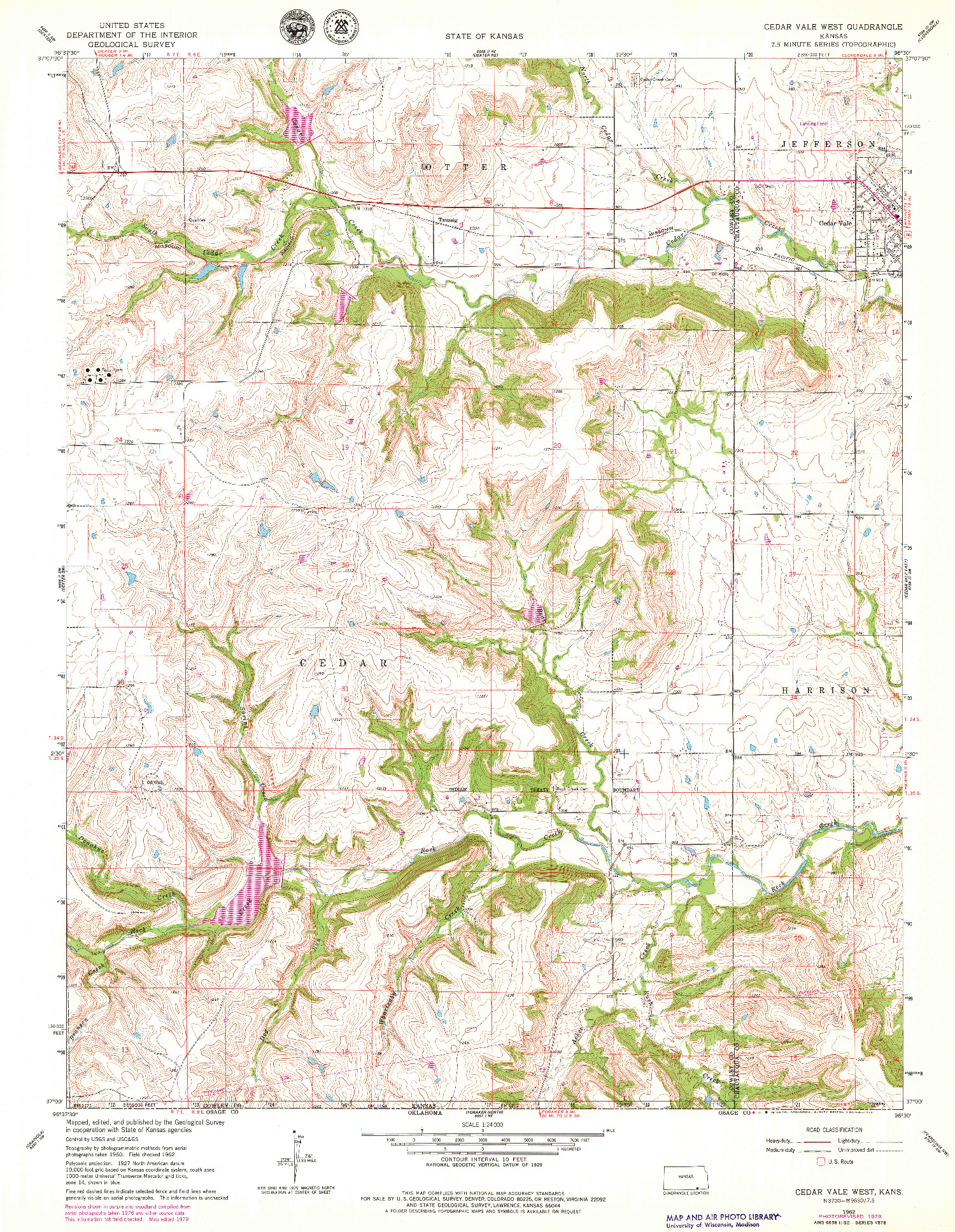 USGS 1:24000-SCALE QUADRANGLE FOR CEDAR VALE WEST, KS 1962