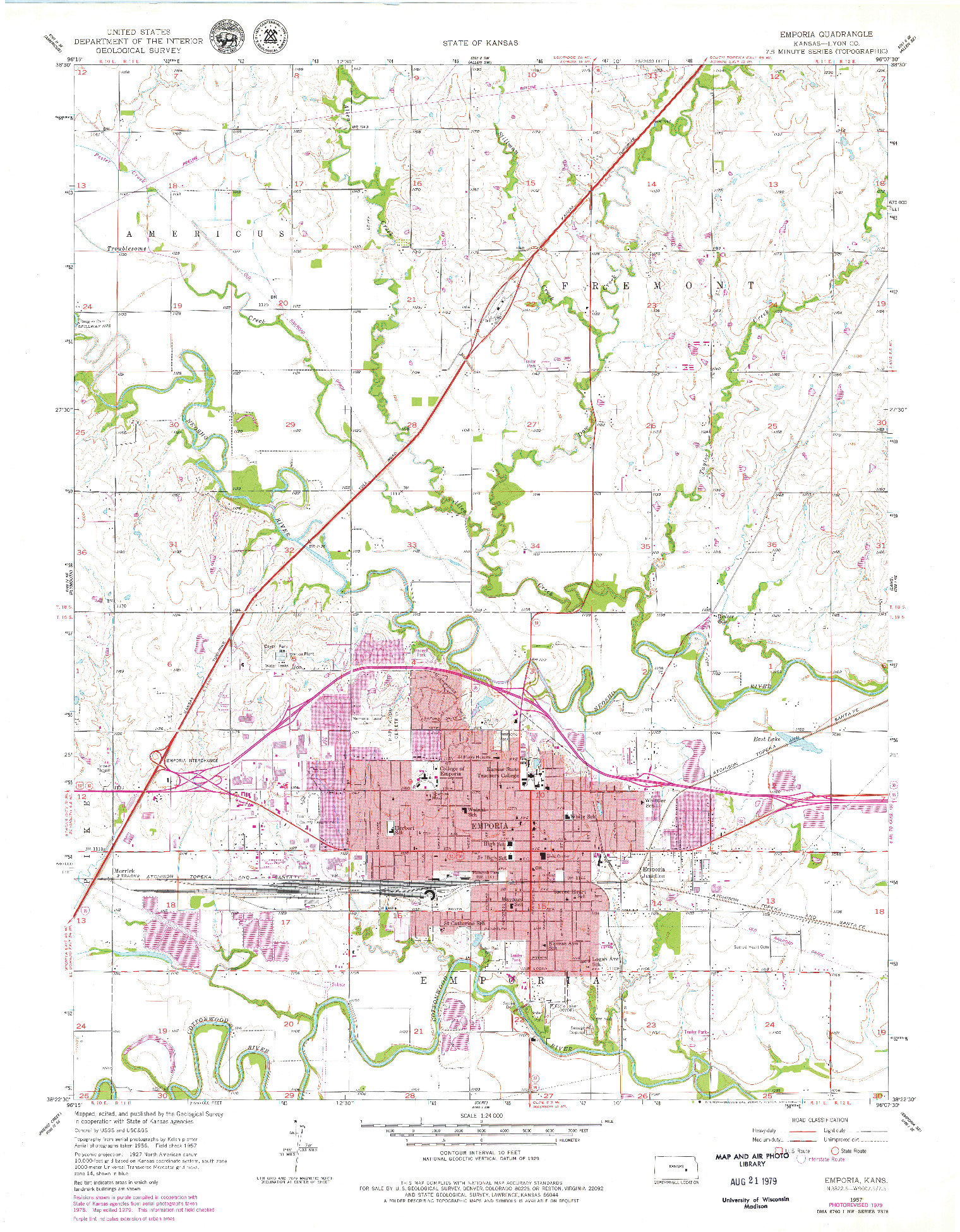 USGS 1:24000-SCALE QUADRANGLE FOR EMPORIA, KS 1957