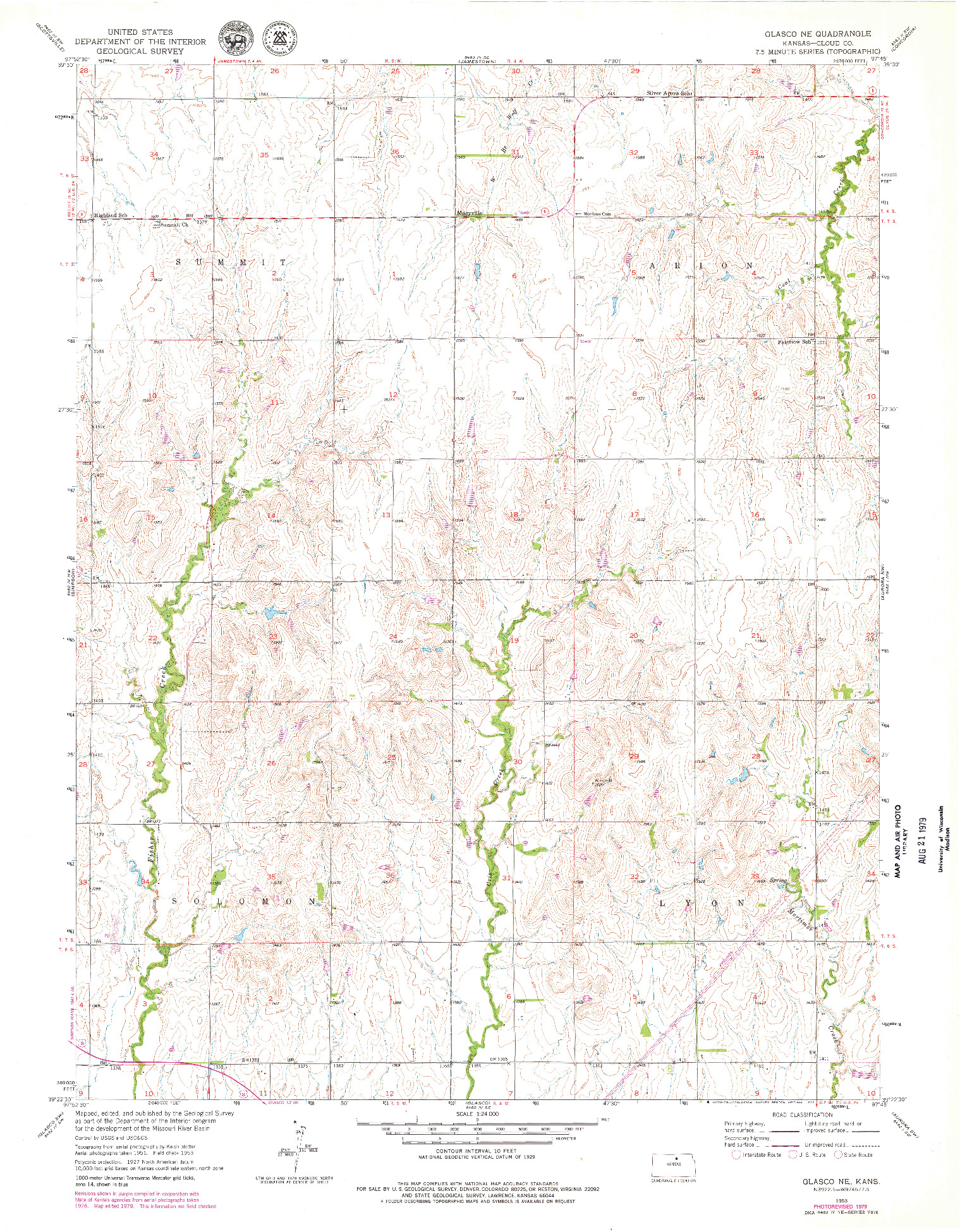 USGS 1:24000-SCALE QUADRANGLE FOR GLASCO NE, KS 1953