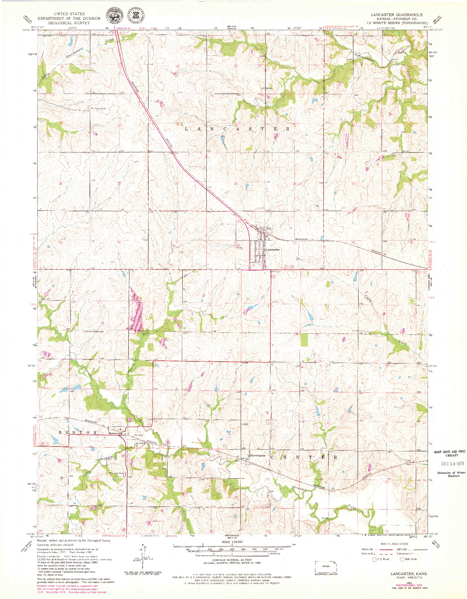 USGS 1:24000-SCALE QUADRANGLE FOR LANCASTER, KS 1961