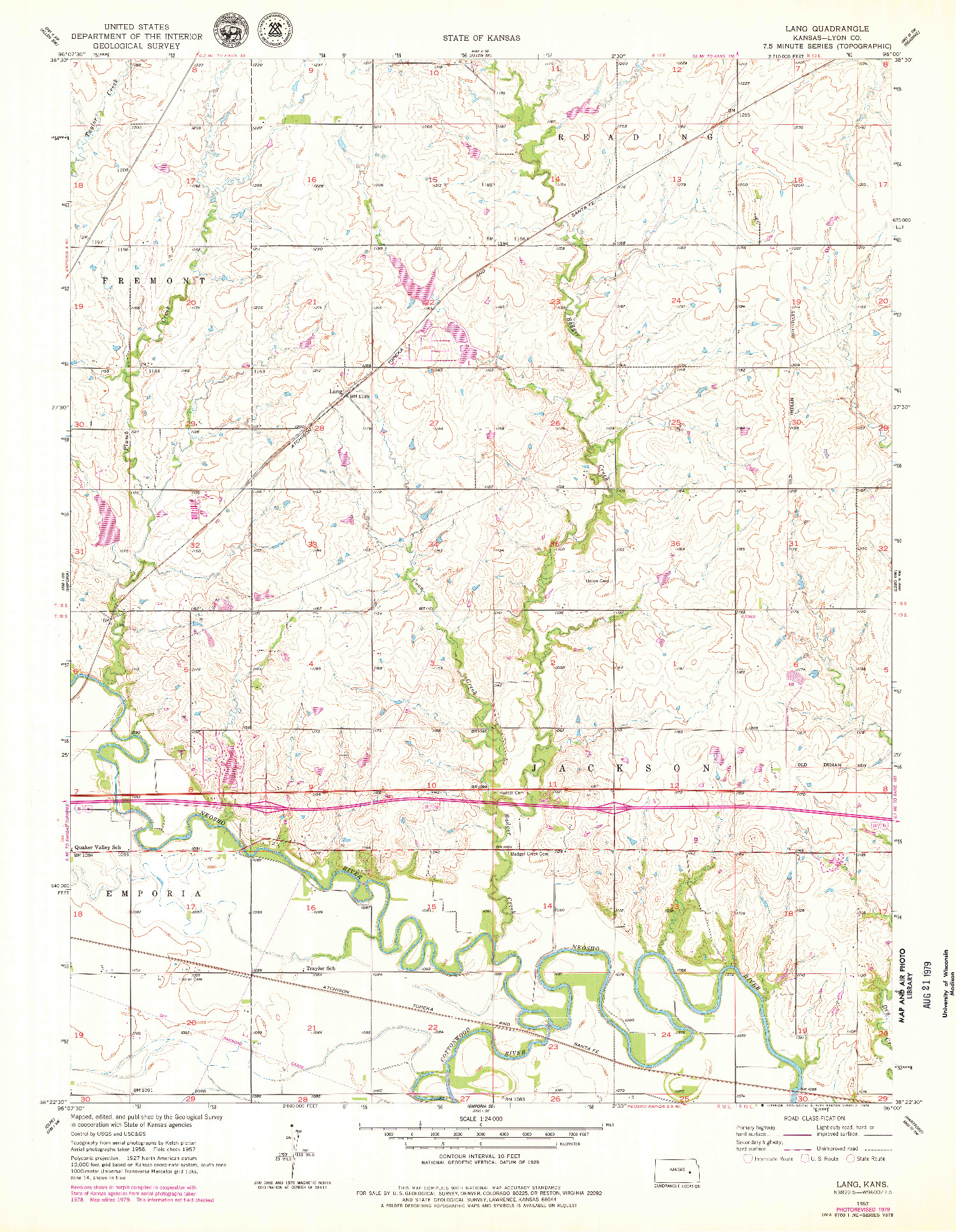 USGS 1:24000-SCALE QUADRANGLE FOR LANG, KS 1957