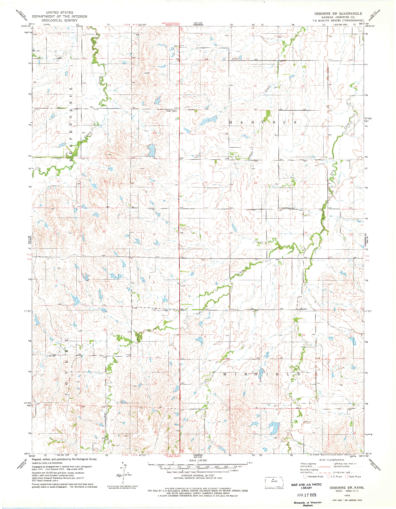 USGS 1:24000-SCALE QUADRANGLE FOR OSBORNE SW, KS 1978