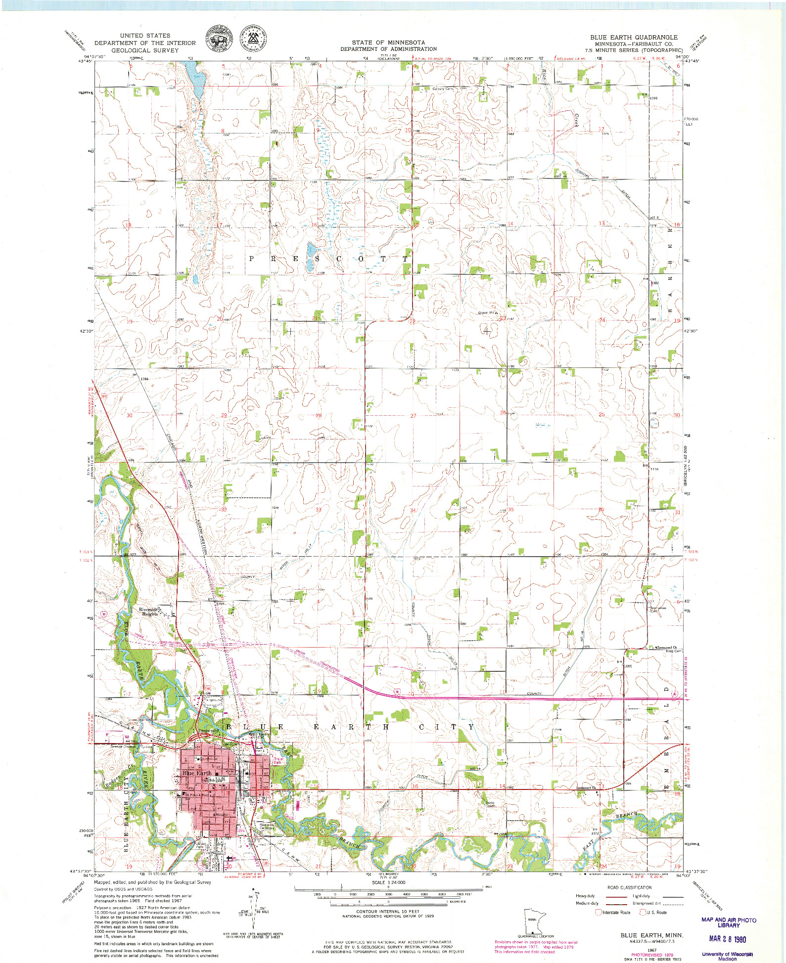 USGS 1:24000-SCALE QUADRANGLE FOR BLUE EARTH, MN 1967