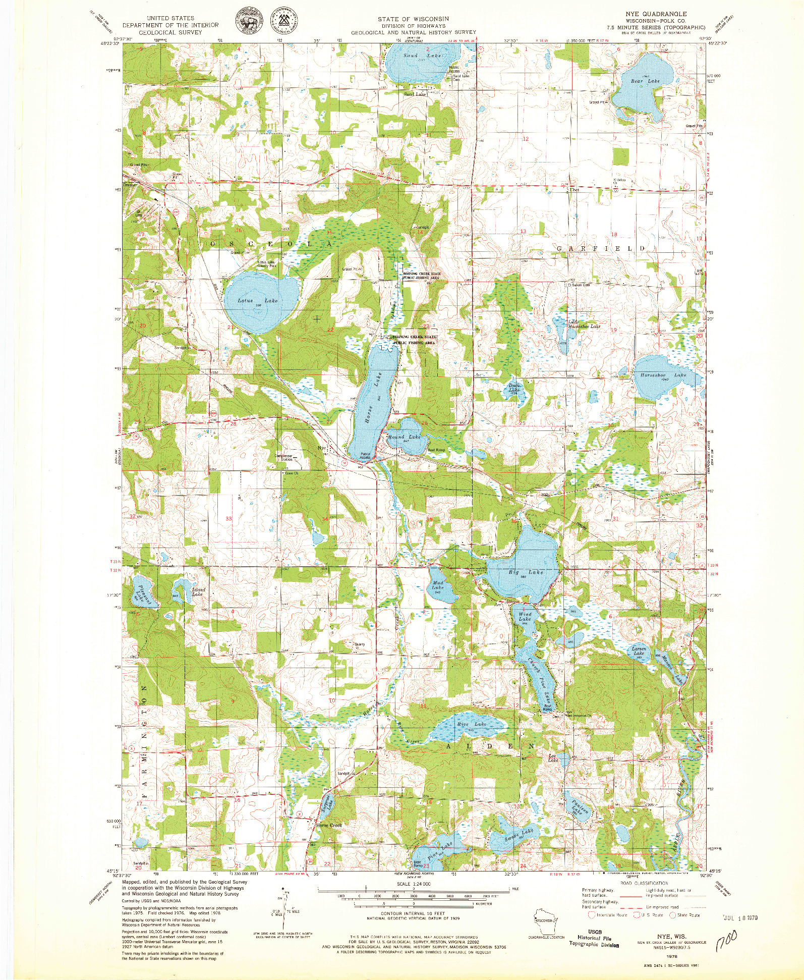 USGS 1:24000-SCALE QUADRANGLE FOR NYE, WI 1978