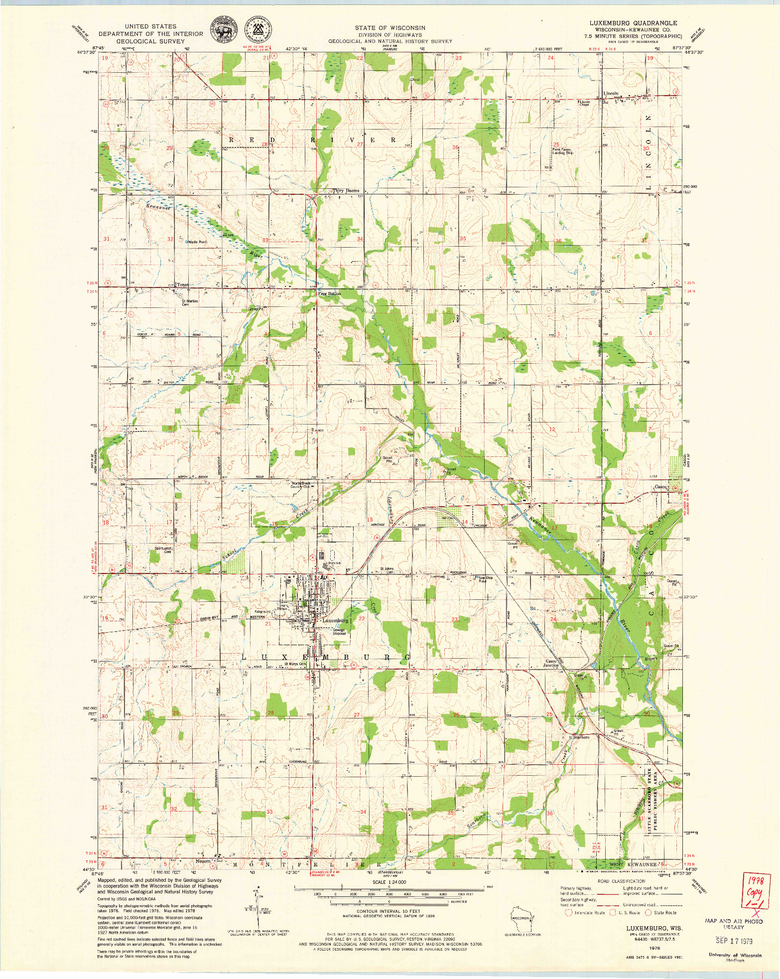 USGS 1:24000-SCALE QUADRANGLE FOR LUXEMBURG, WI 1978