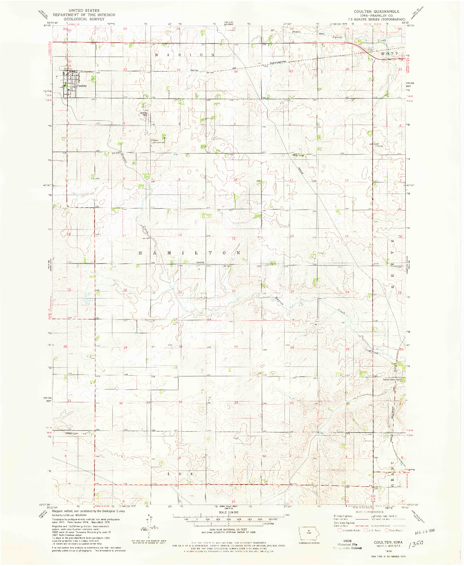 USGS 1:24000-SCALE QUADRANGLE FOR COULTER, IA 1979