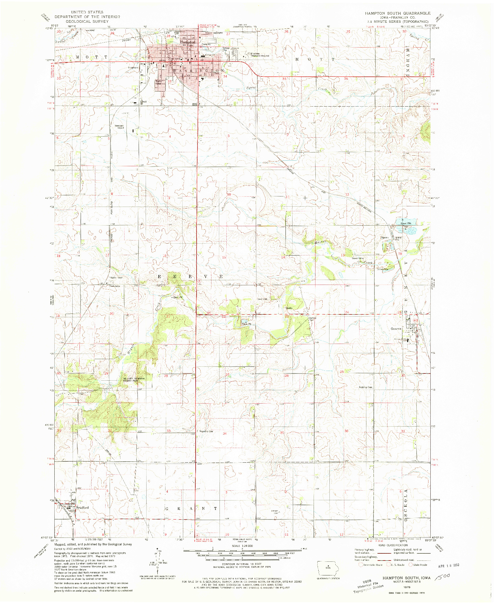 USGS 1:24000-SCALE QUADRANGLE FOR HAMPTON SOUTH, IA 1979