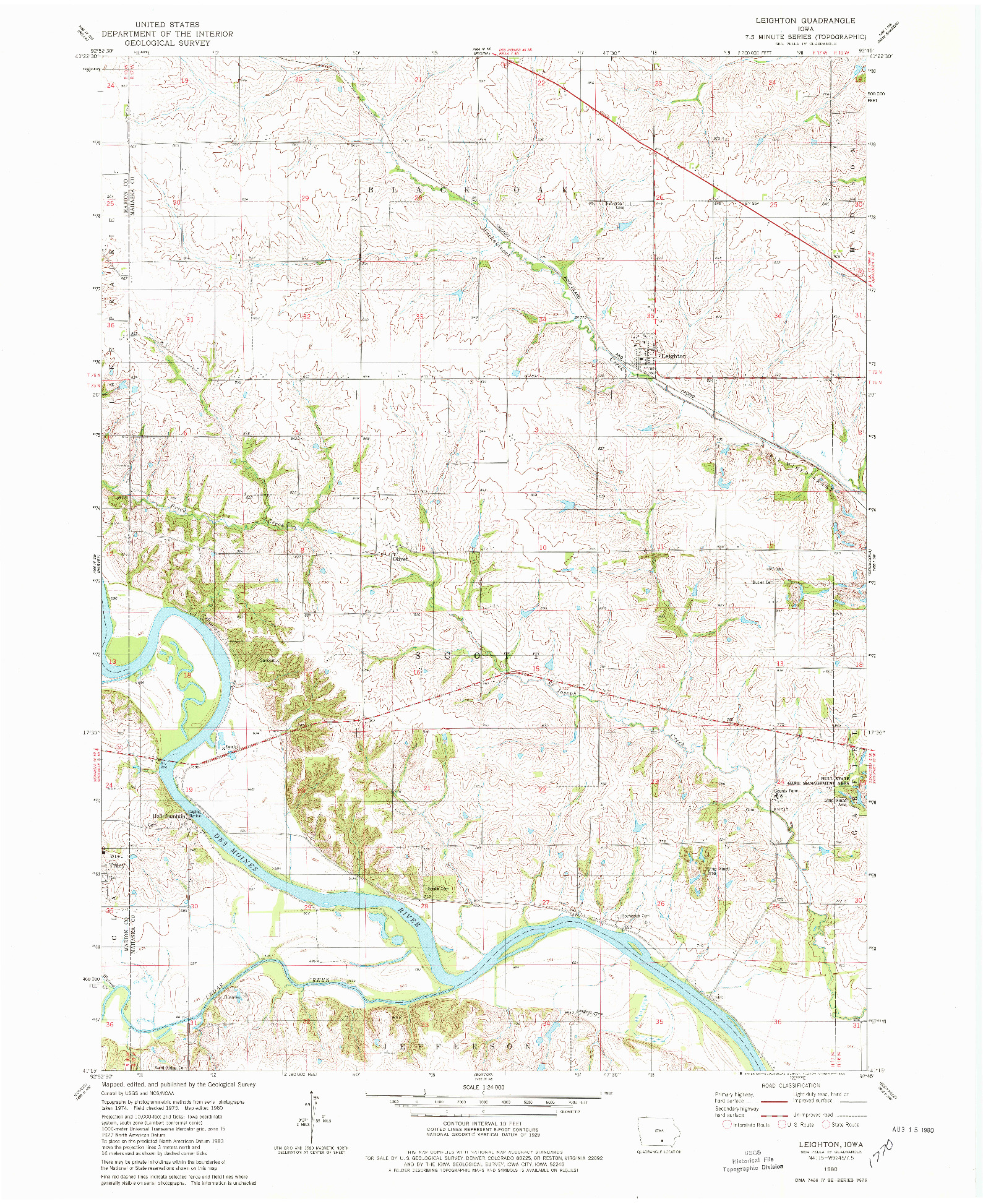 USGS 1:24000-SCALE QUADRANGLE FOR LEIGHTON, IA 1980