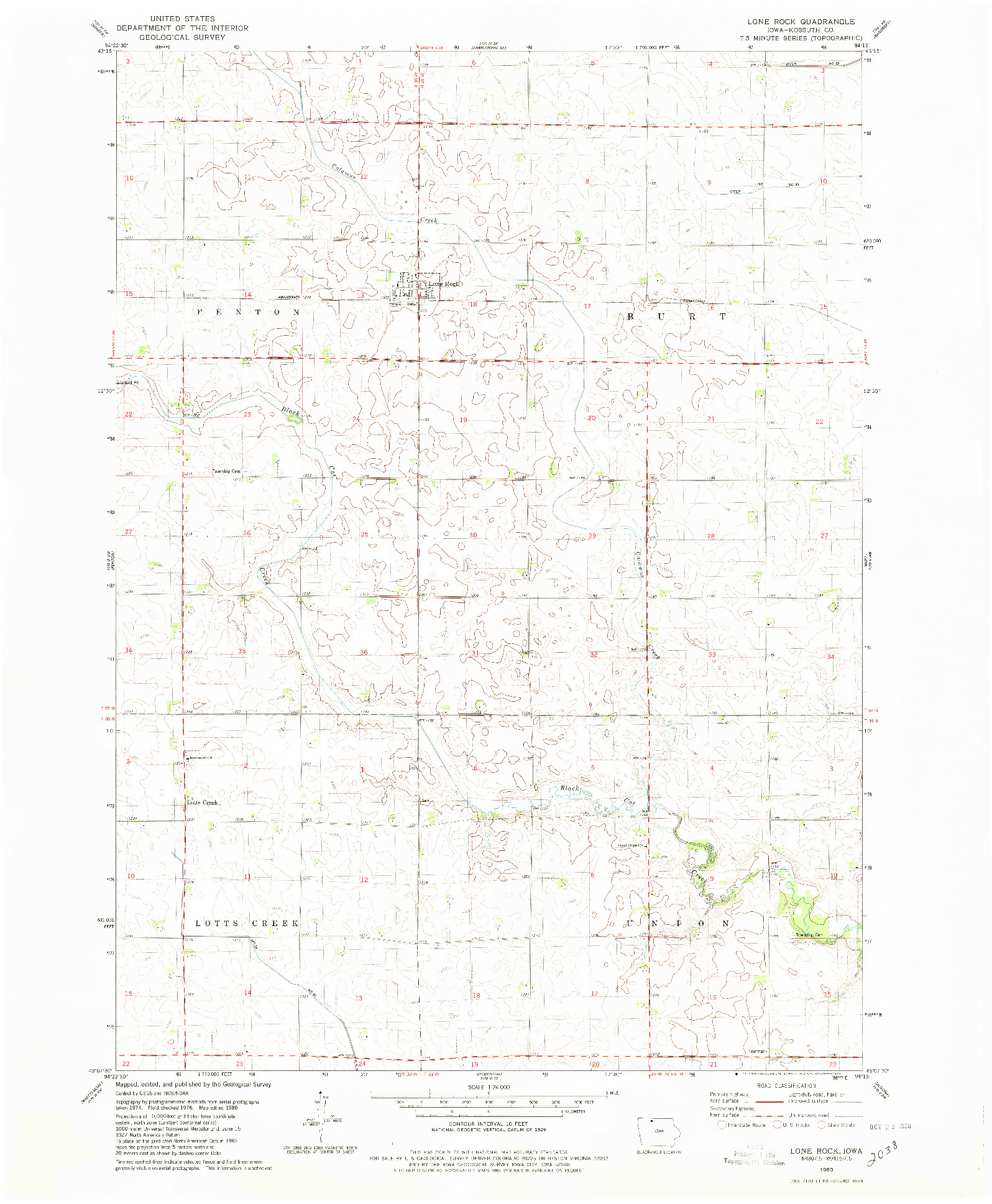 USGS 1:24000-SCALE QUADRANGLE FOR LONE ROCK, IA 1980