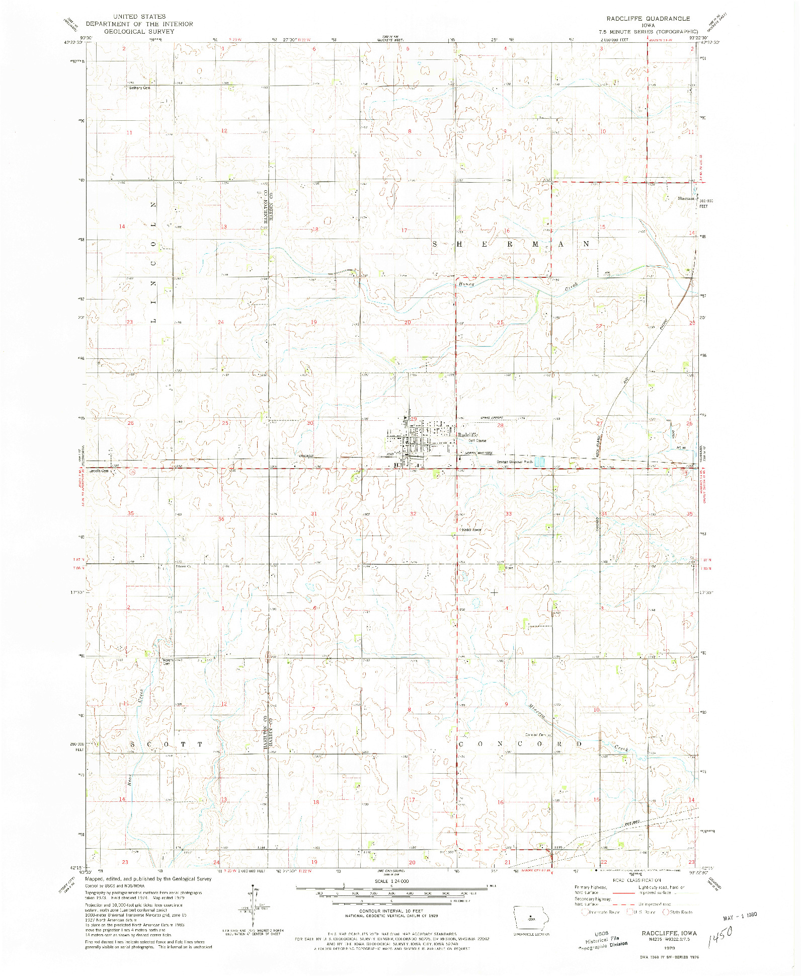 USGS 1:24000-SCALE QUADRANGLE FOR RADCLIFFE, IA 1979