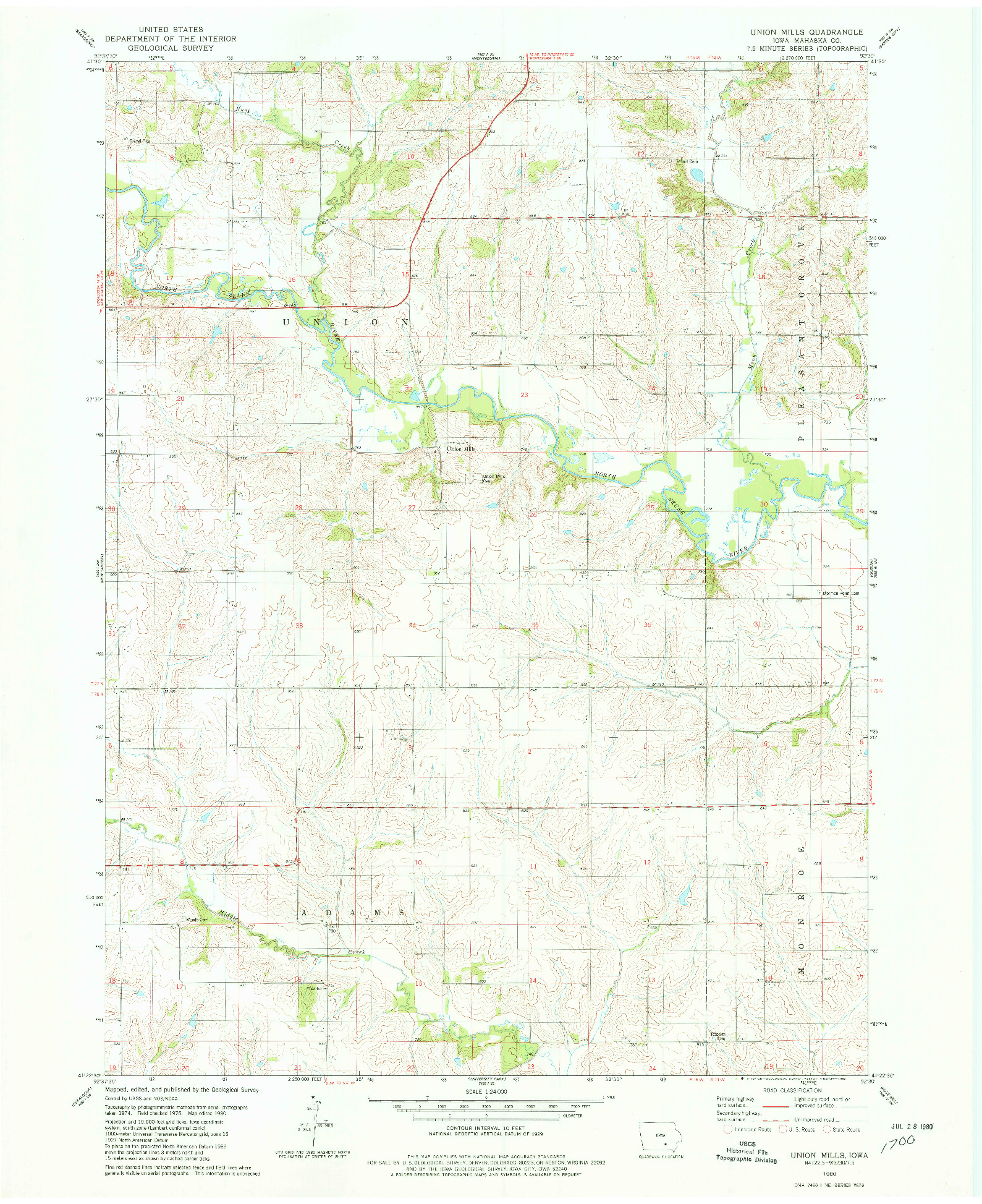 USGS 1:24000-SCALE QUADRANGLE FOR UNION MILLS, IA 1980