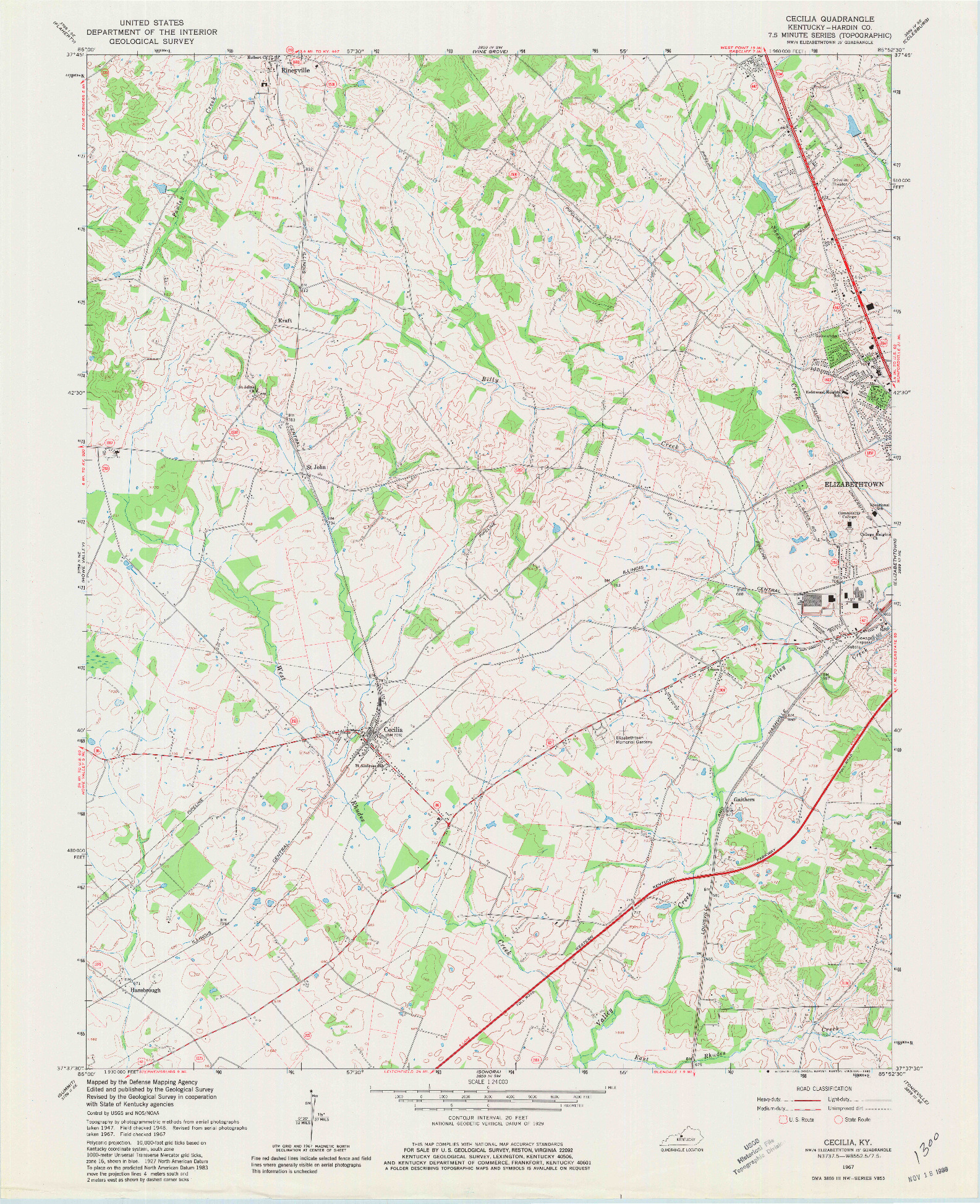USGS 1:24000-SCALE QUADRANGLE FOR CECILIA, KY 1967