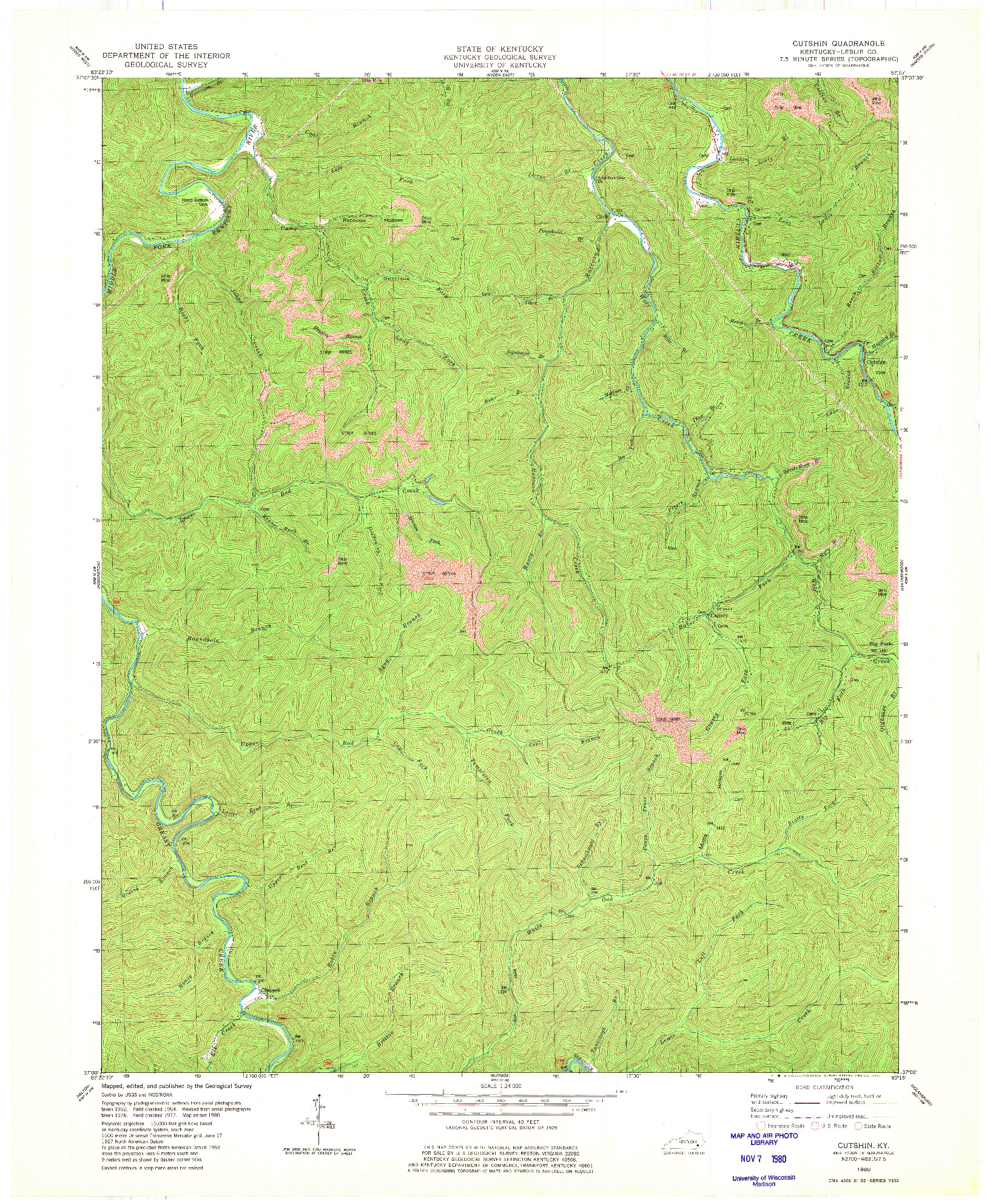 USGS 1:24000-SCALE QUADRANGLE FOR CUTSHIN, KY 1980