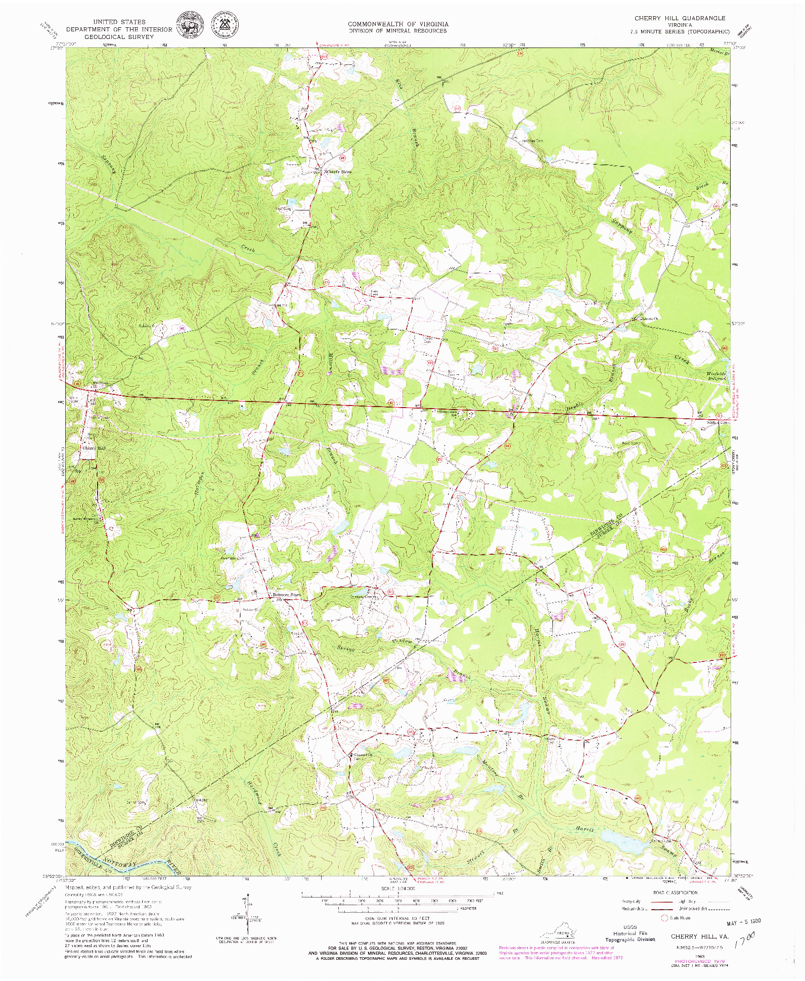 USGS 1:24000-SCALE QUADRANGLE FOR CHERRY HILL, VA 1963