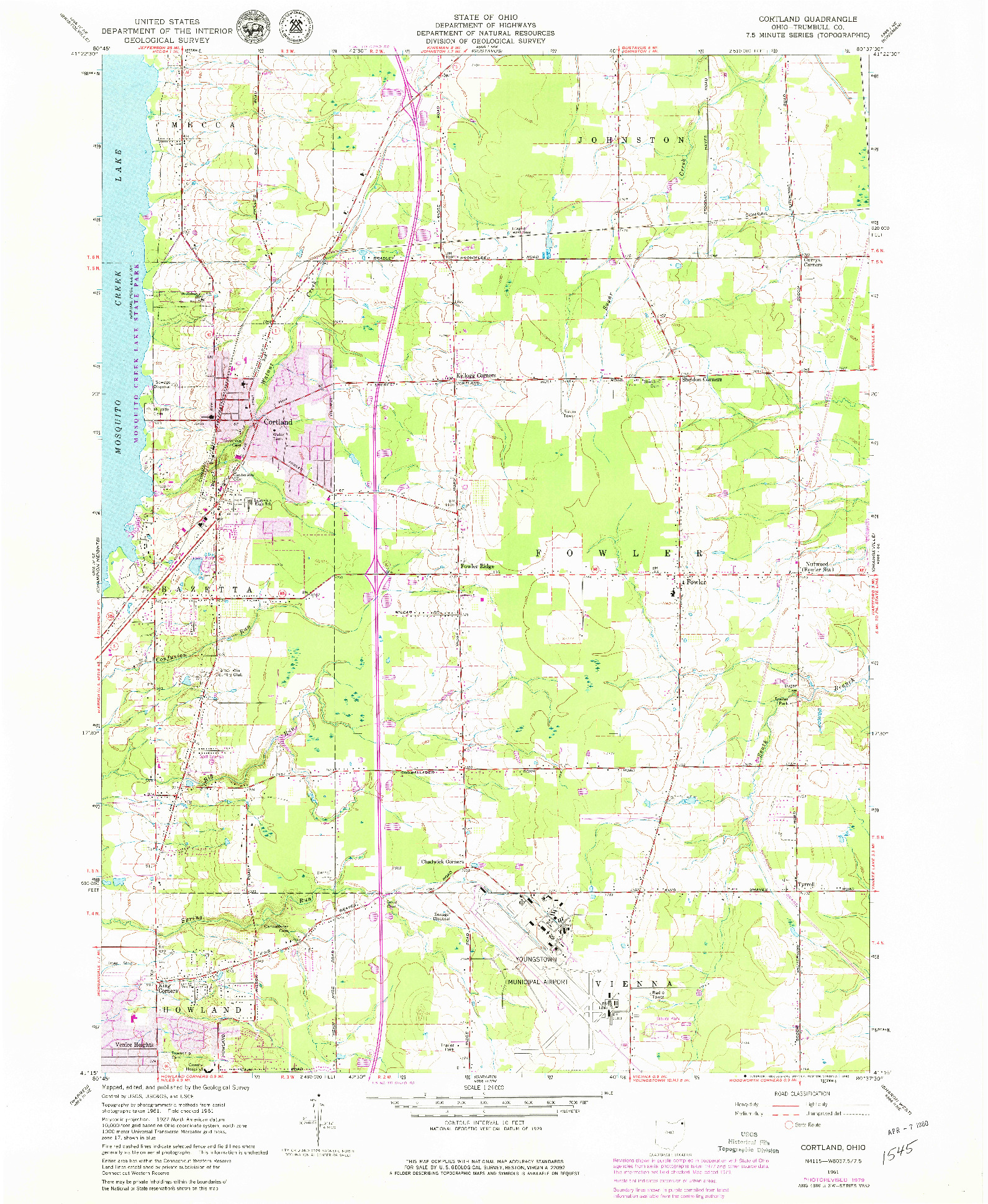 USGS 1:24000-SCALE QUADRANGLE FOR CORTLAND, OH 1961