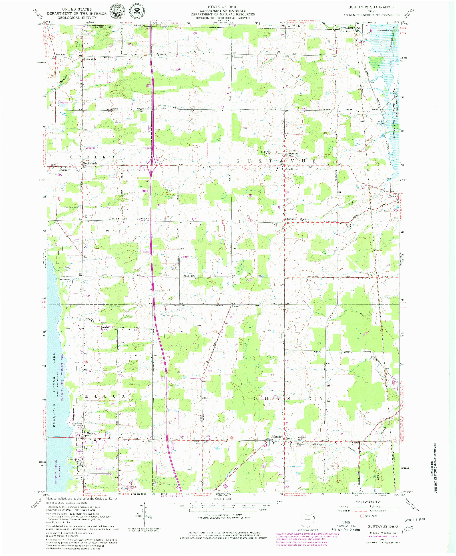 USGS 1:24000-SCALE QUADRANGLE FOR GUSTAVUS, OH 1961