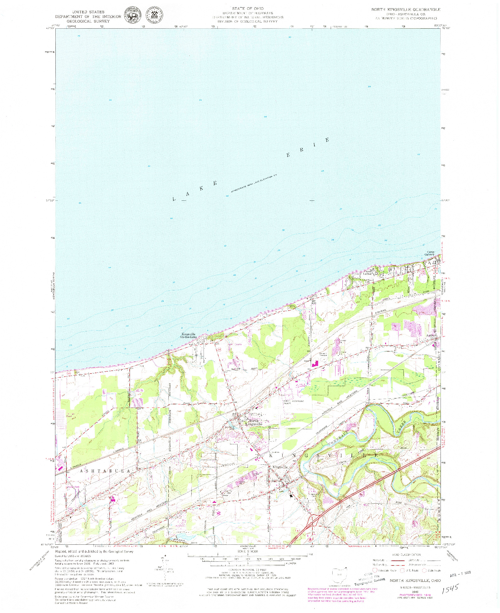 USGS 1:24000-SCALE QUADRANGLE FOR NORTH KINGSVILLE, OH 1960