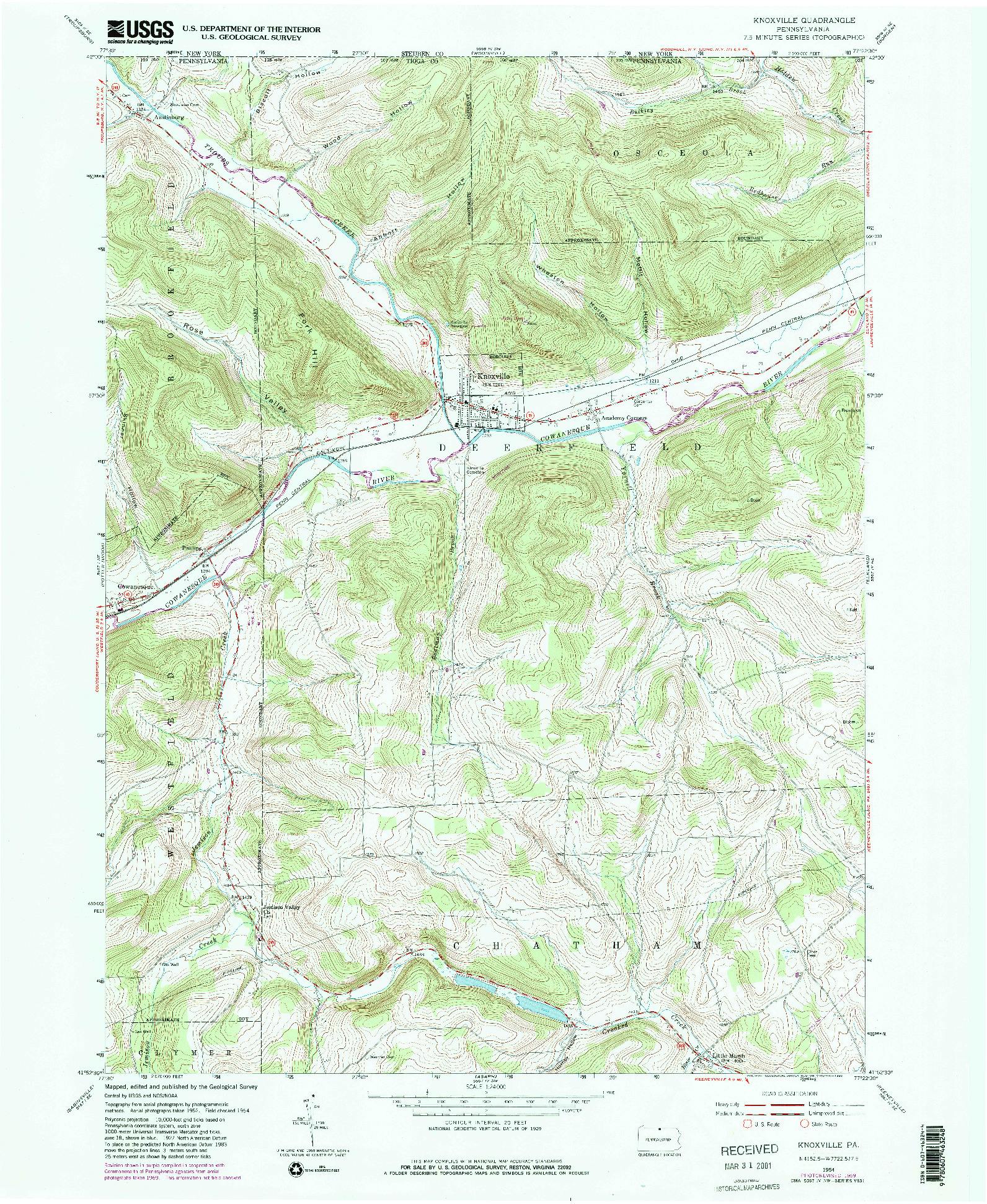 USGS 1:24000-SCALE QUADRANGLE FOR KNOXVILLE, PA 1954