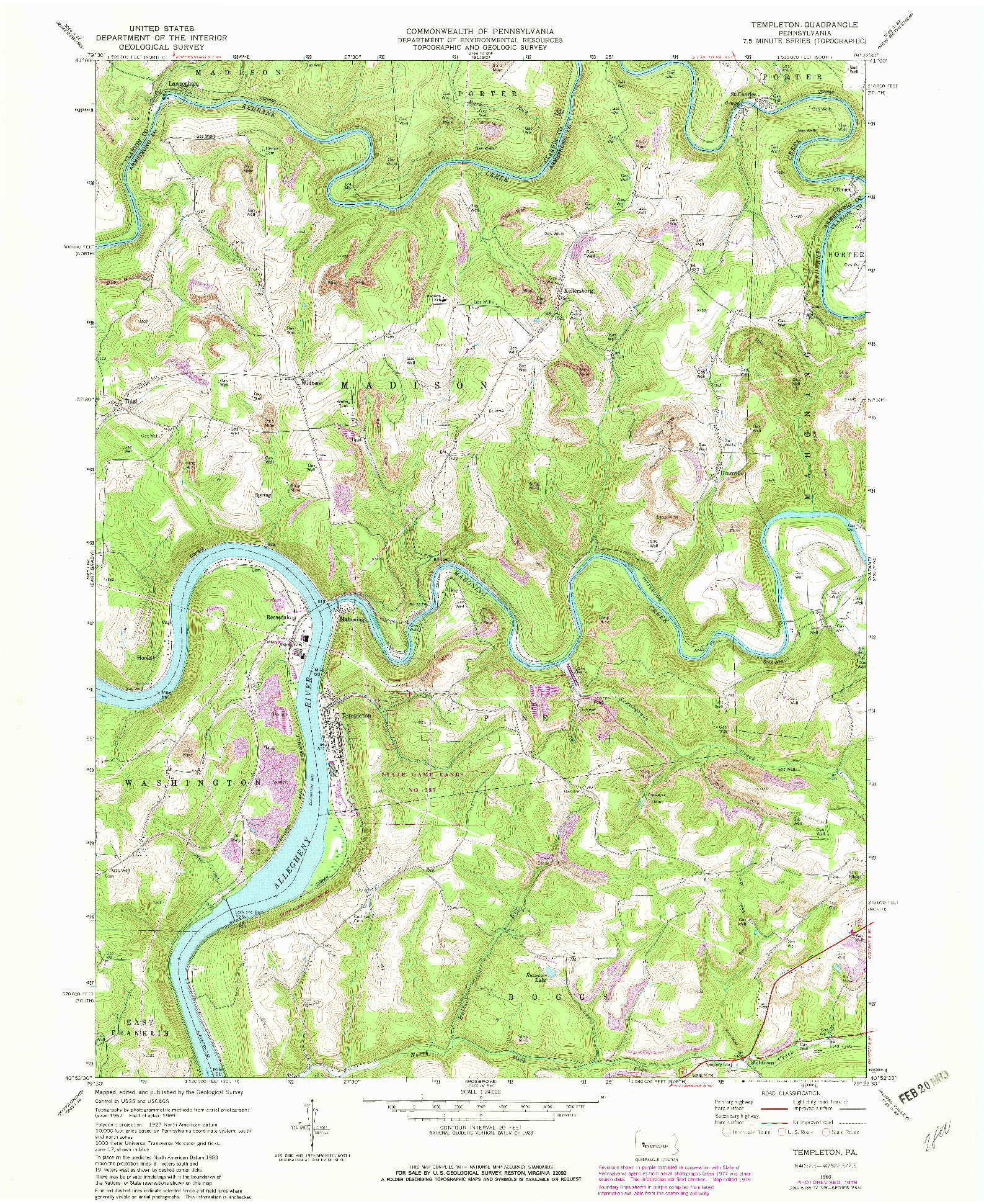 USGS 1:24000-SCALE QUADRANGLE FOR TEMPLETON, PA 1969