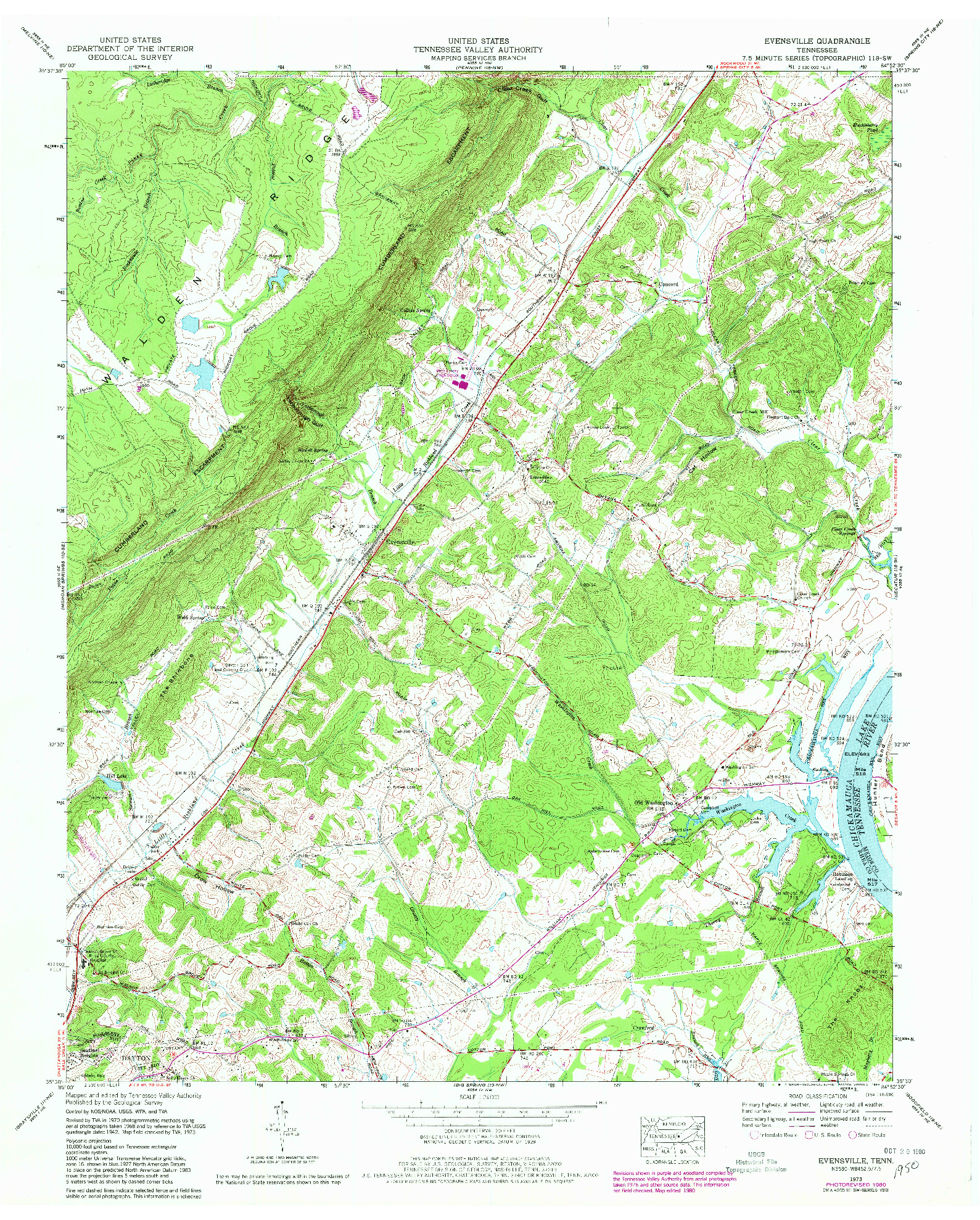 USGS 1:24000-SCALE QUADRANGLE FOR EVENSVILLE, TN 1973