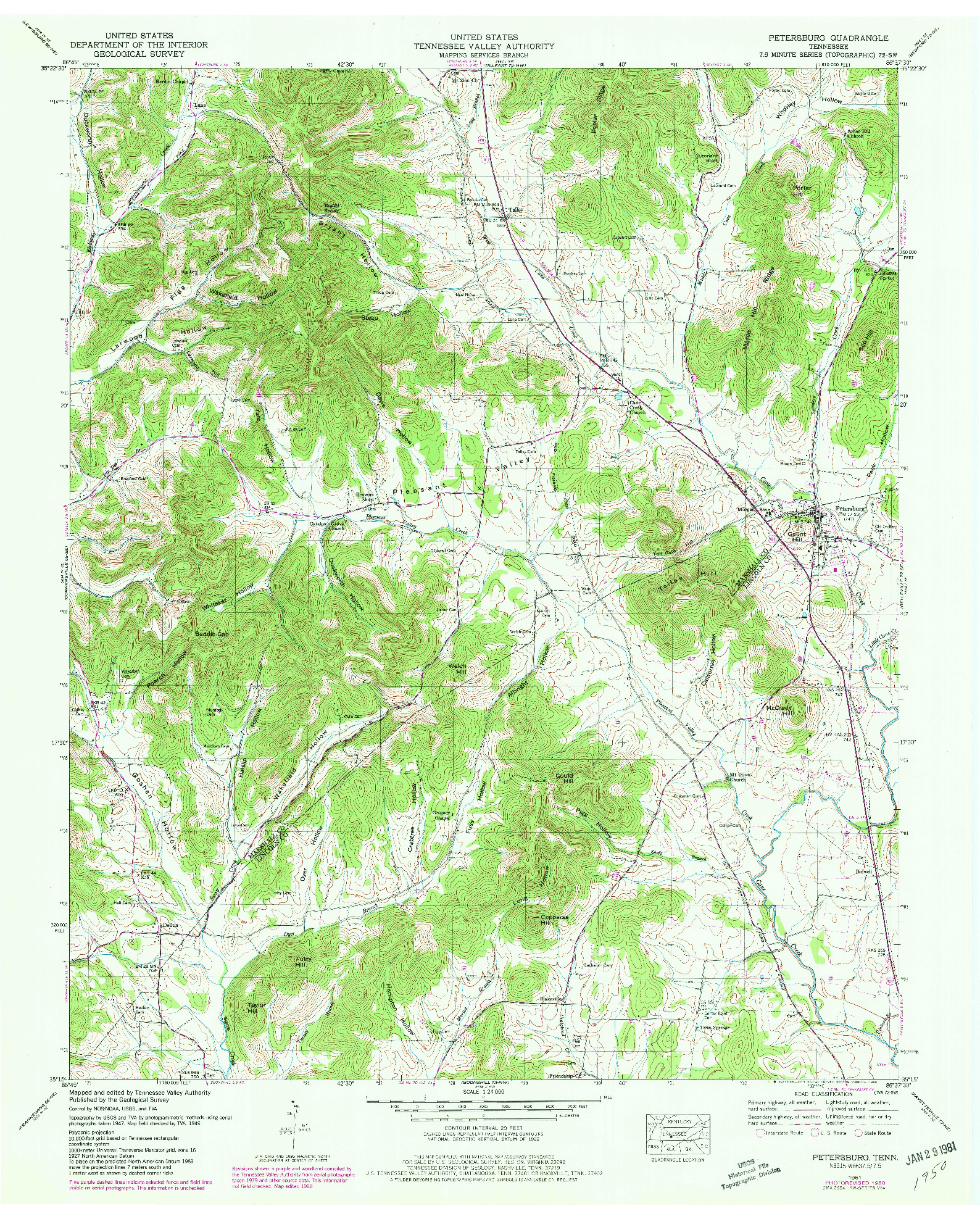 USGS 1:24000-SCALE QUADRANGLE FOR PETERSBURG, TN 1951