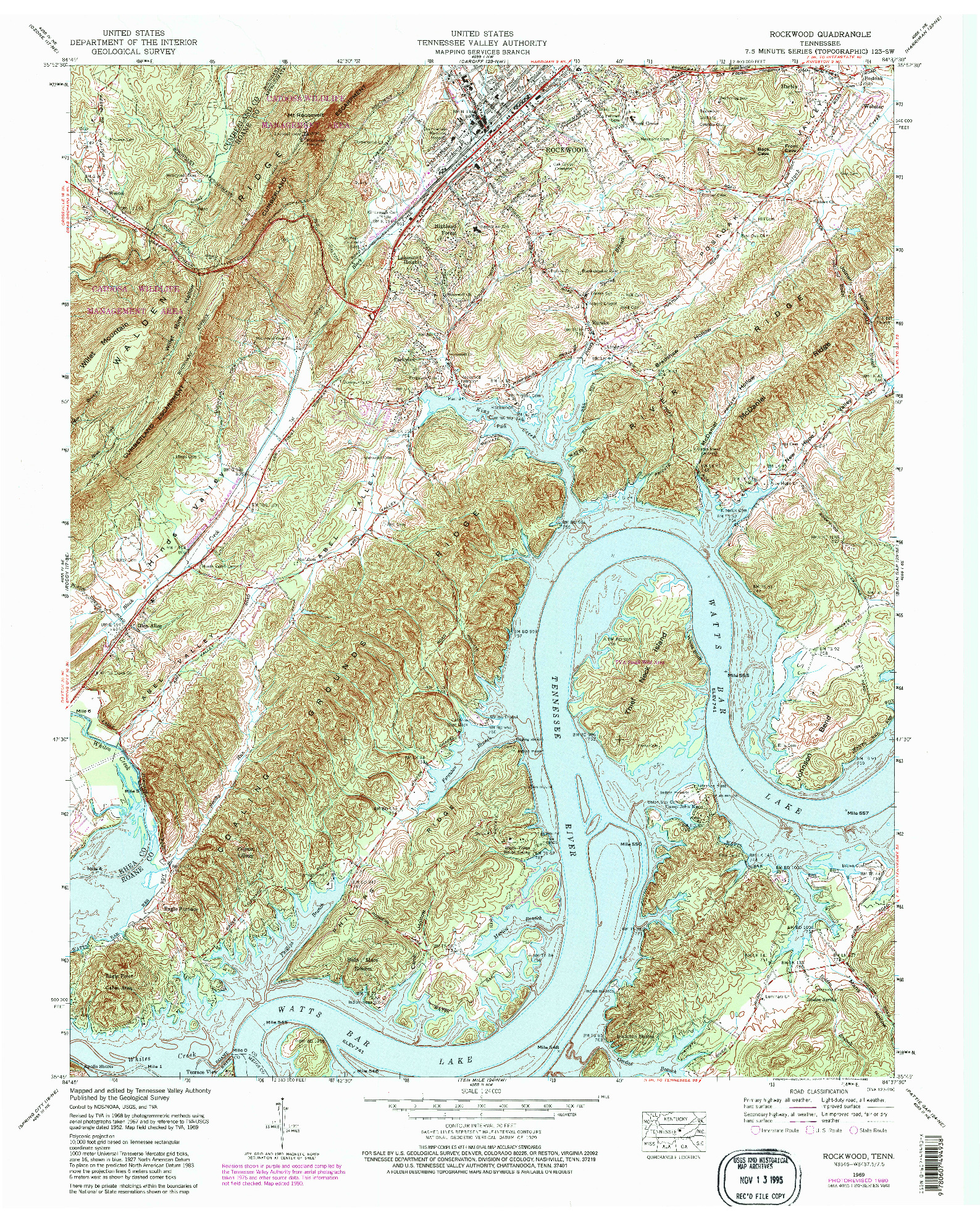 USGS 1:24000-SCALE QUADRANGLE FOR ROCKWOOD, TN 1969