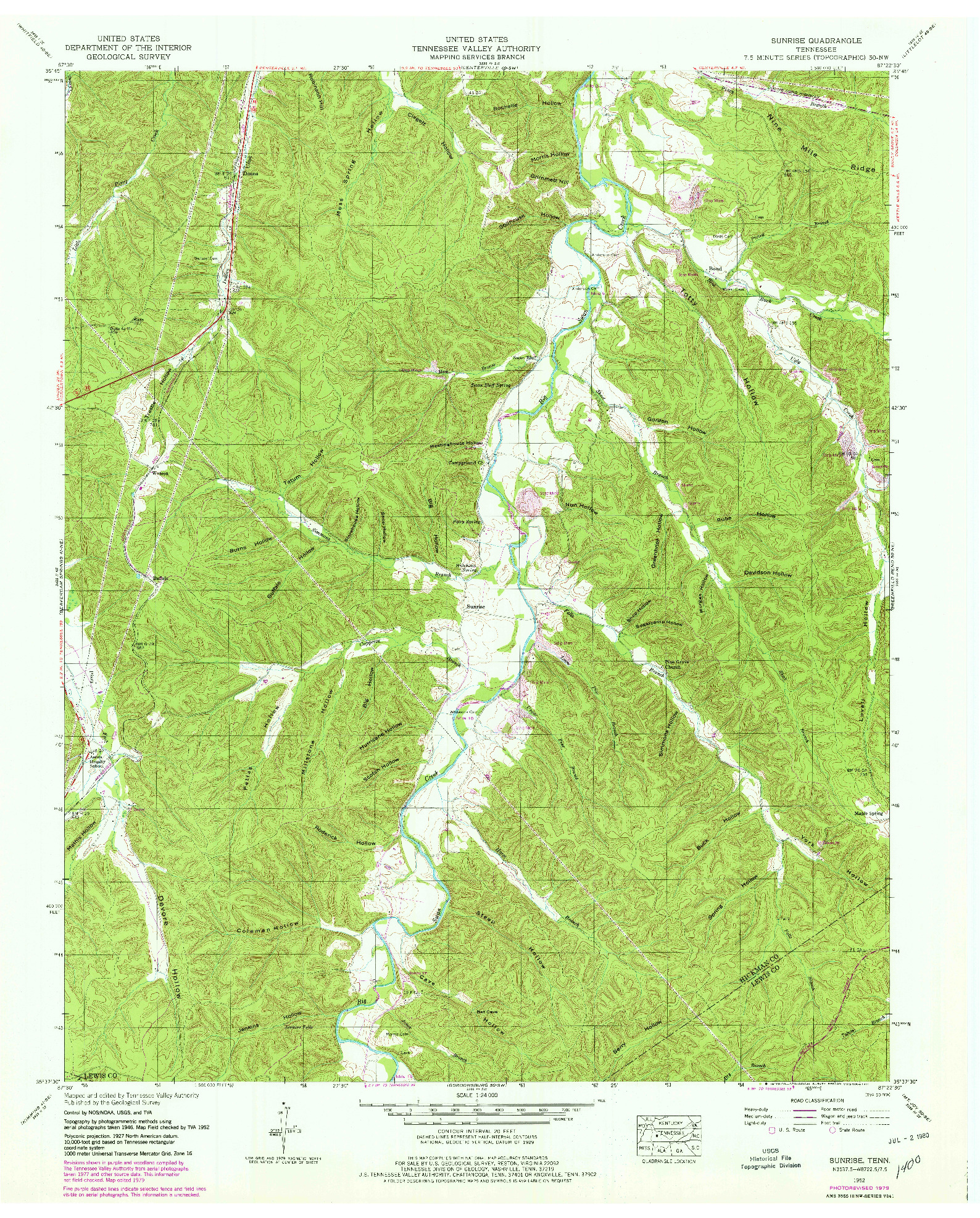 USGS 1:24000-SCALE QUADRANGLE FOR SUNRISE, TN 1952