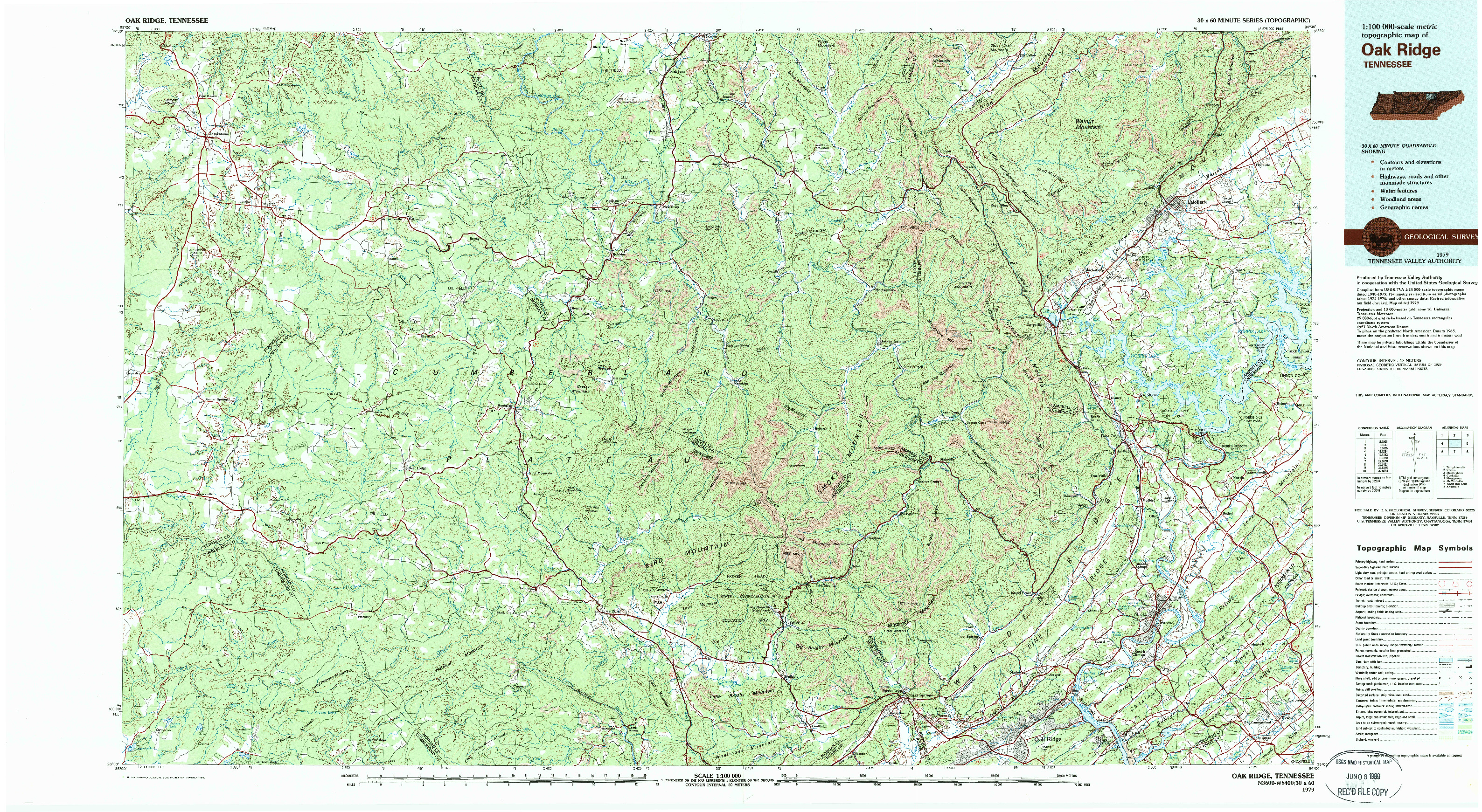 USGS 1:100000-SCALE QUADRANGLE FOR OAKRIDGE, TN 1979