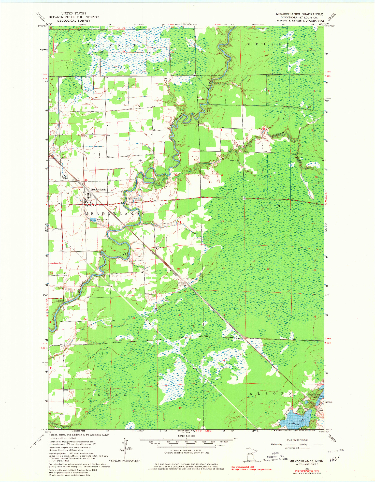 USGS 1:24000-SCALE QUADRANGLE FOR MEADOWLANDS, MN 1963