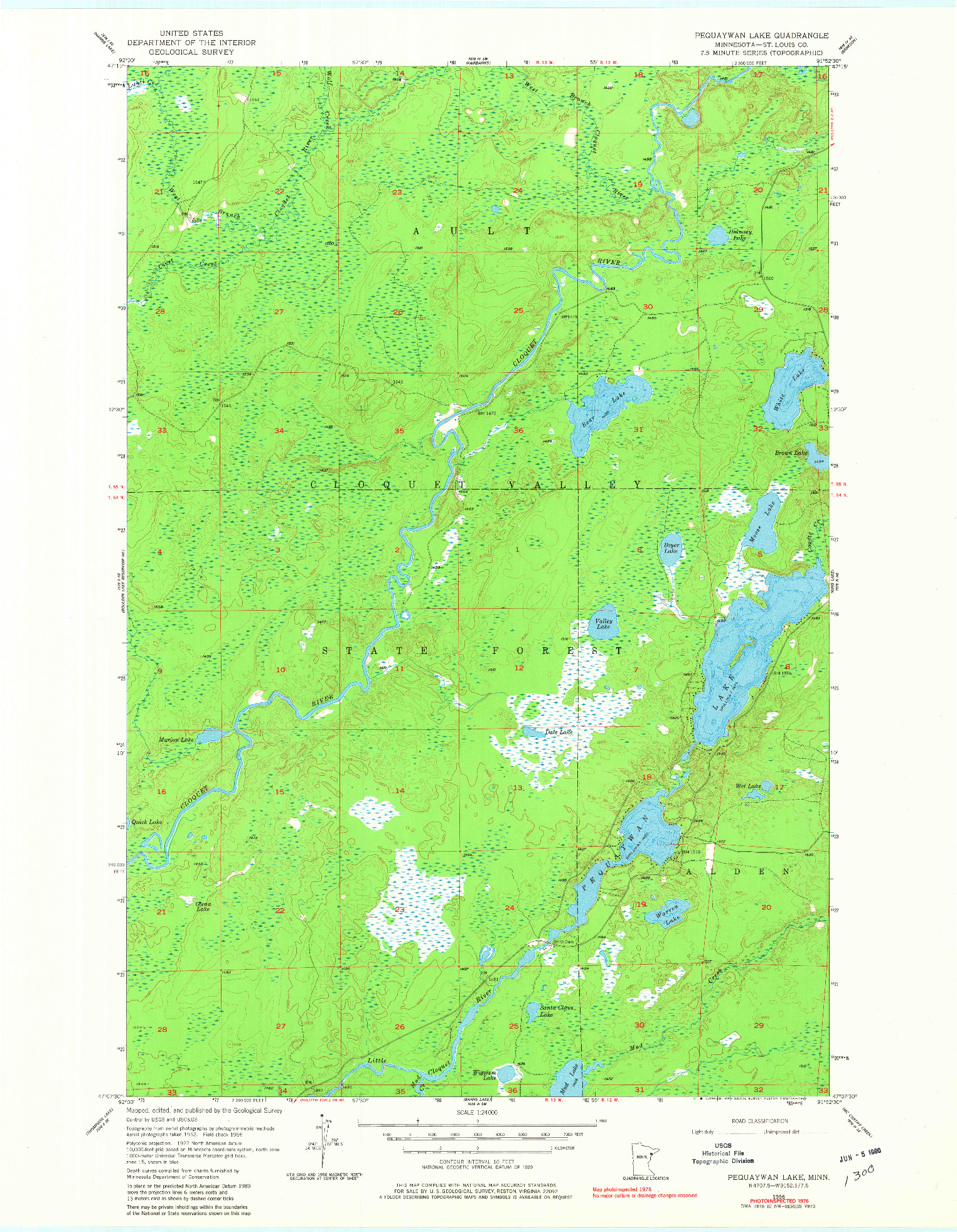 USGS 1:24000-SCALE QUADRANGLE FOR PEQUAYWAN LAKE, MN 1956