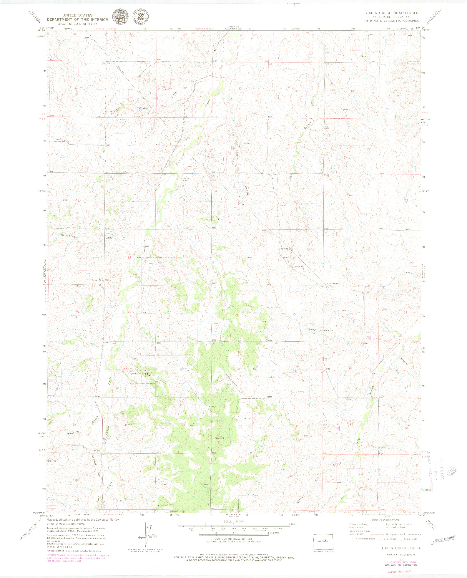 USGS 1:24000-SCALE QUADRANGLE FOR CABIN GULCH, CO 1970