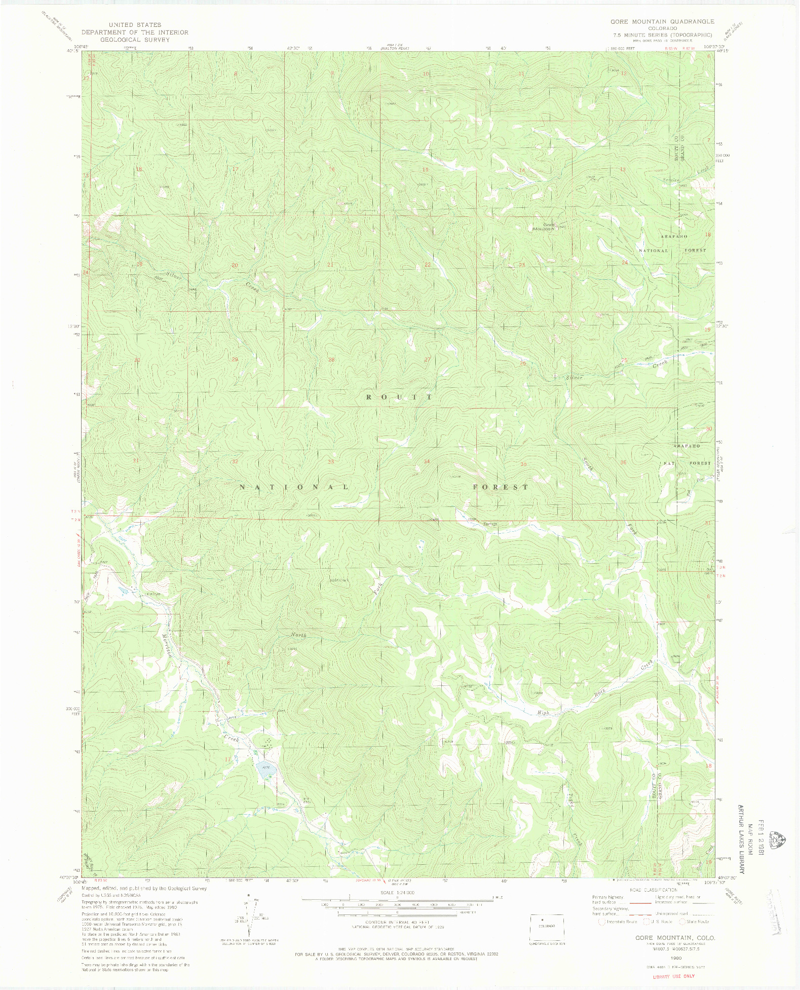 USGS 1:24000-SCALE QUADRANGLE FOR GORE MOUNTAIN, CO 1980