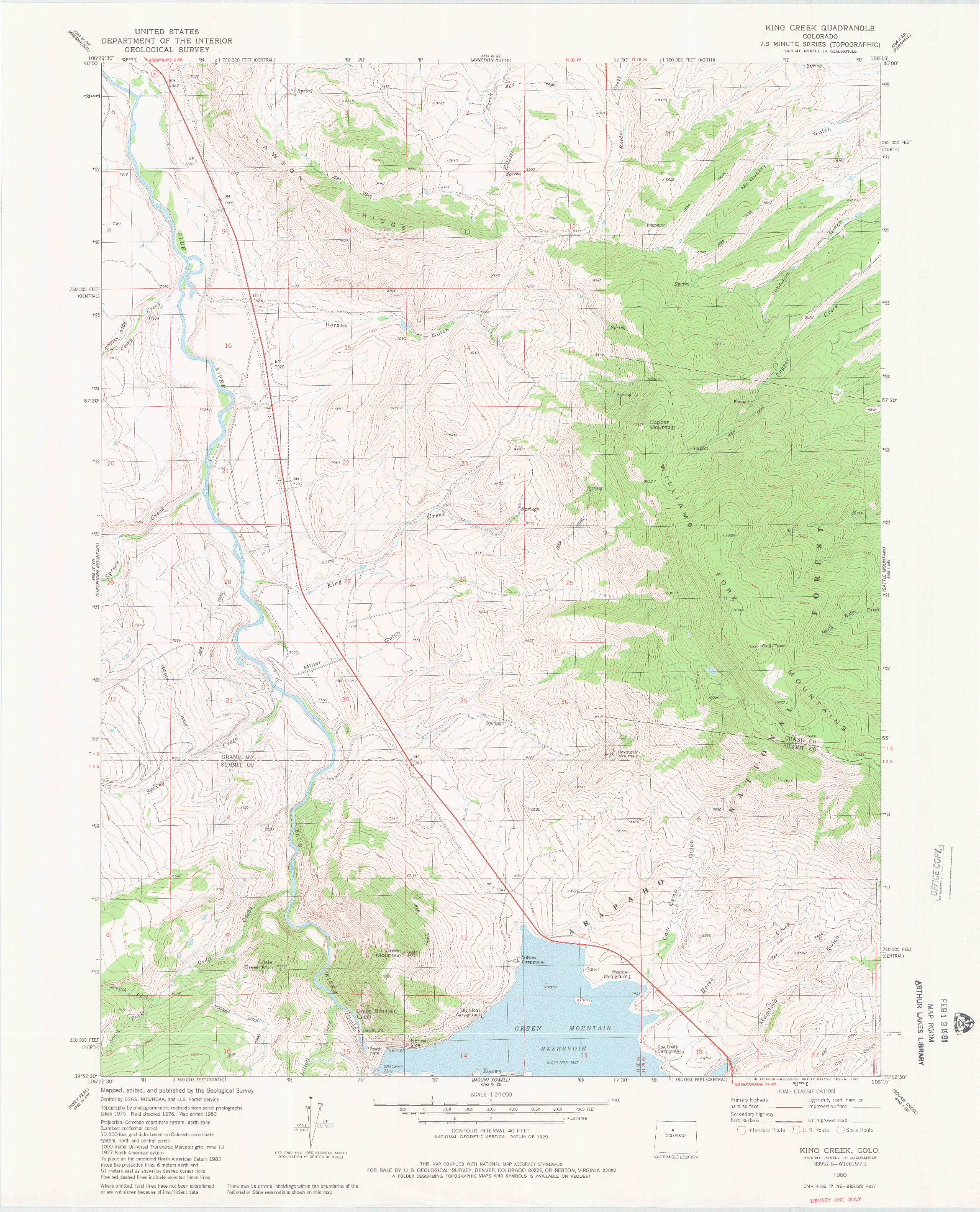 USGS 1:24000-SCALE QUADRANGLE FOR KING CREEK, CO 1980