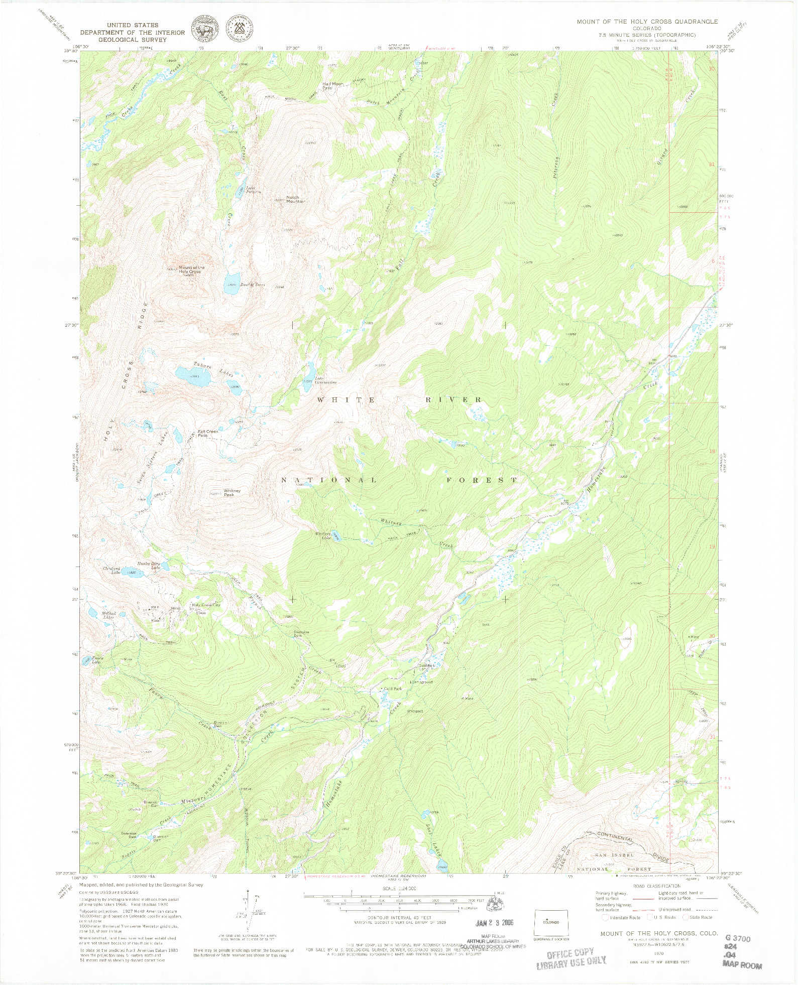 USGS 1:24000-SCALE QUADRANGLE FOR MOUNT OF THE HOLY CROSS, CO 1970