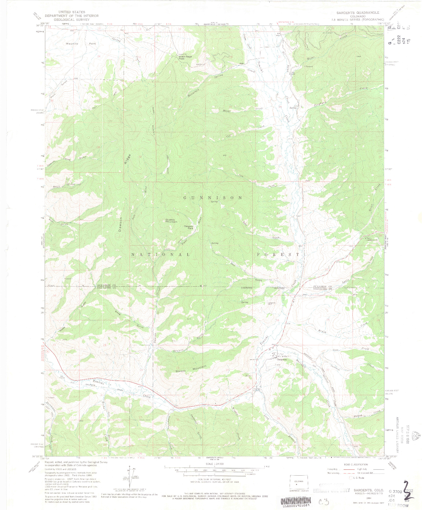 USGS 1:24000-SCALE QUADRANGLE FOR SARGENTS, CO 1964