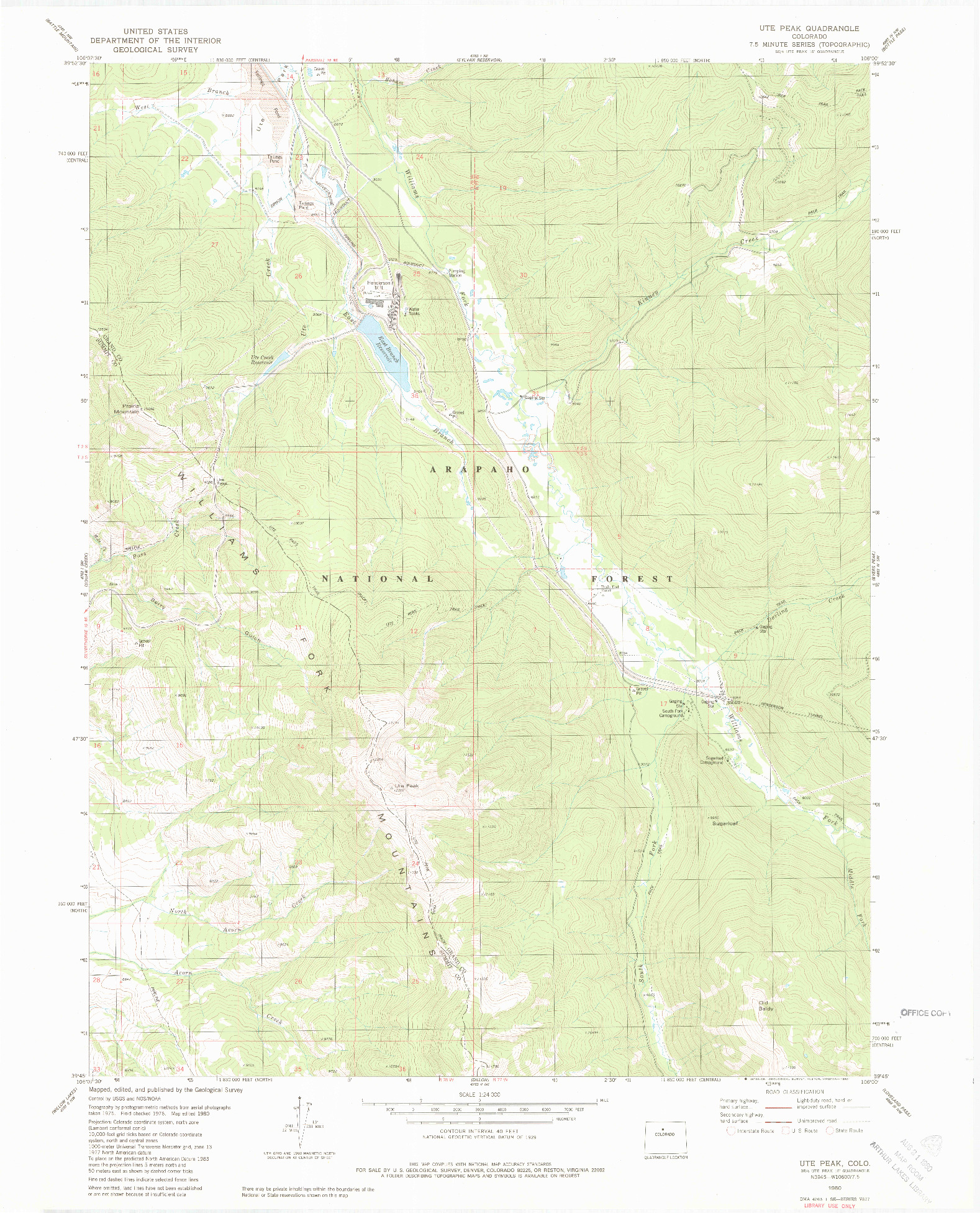 USGS 1:24000-SCALE QUADRANGLE FOR UTE PEAK, CO 1980