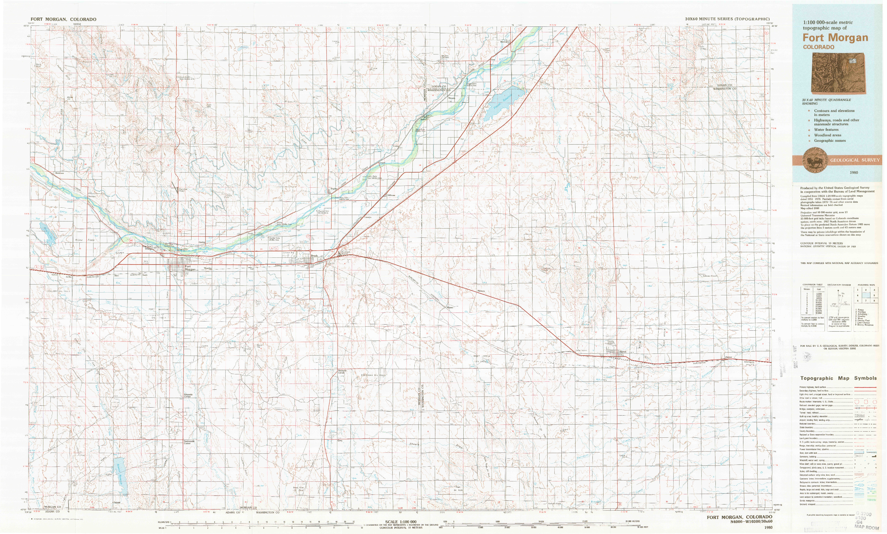 USGS 1:100000-SCALE QUADRANGLE FOR FORT MORGAN, CO 1980