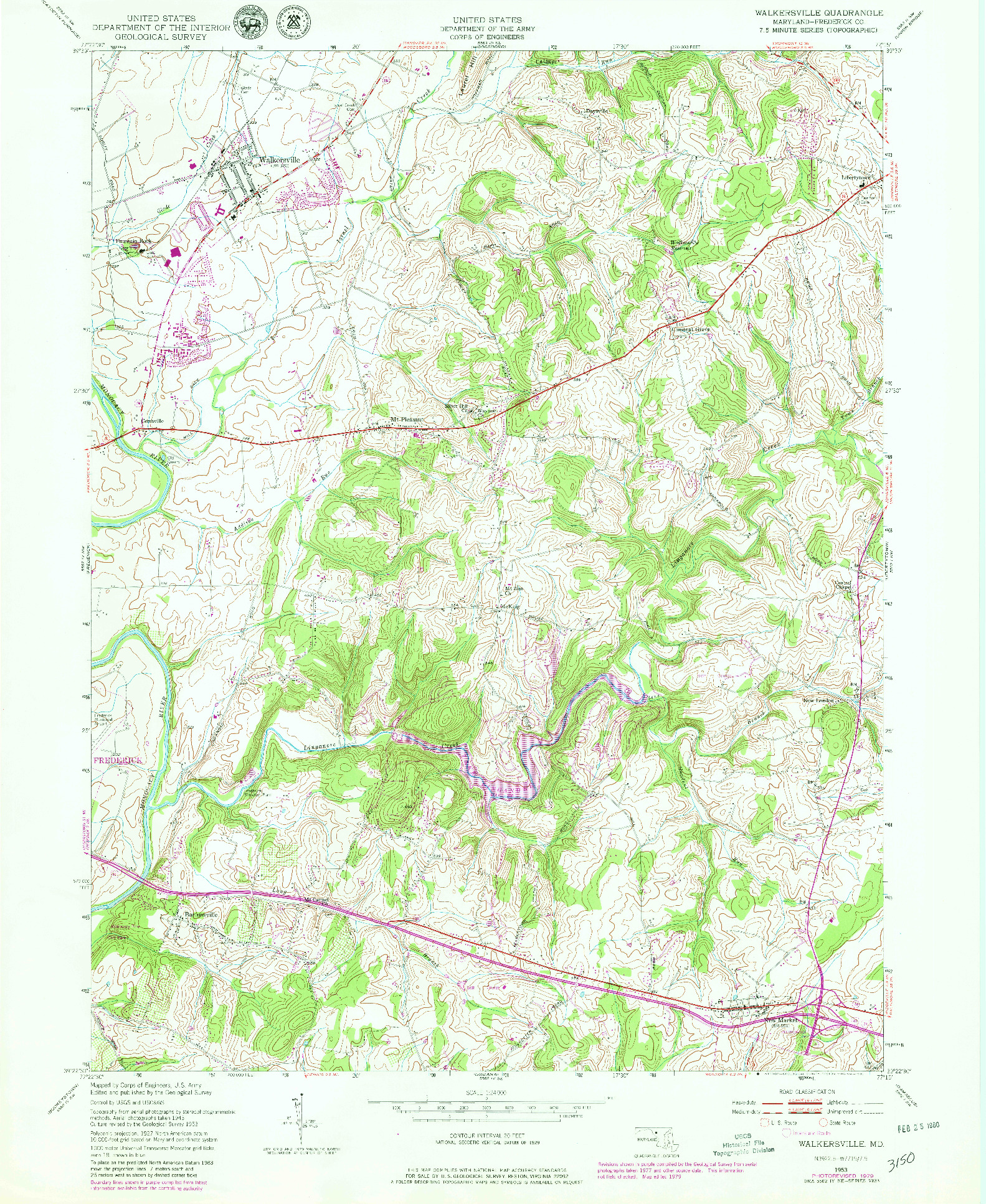 USGS 1:24000-SCALE QUADRANGLE FOR WALKERSVILLE, MD 1953