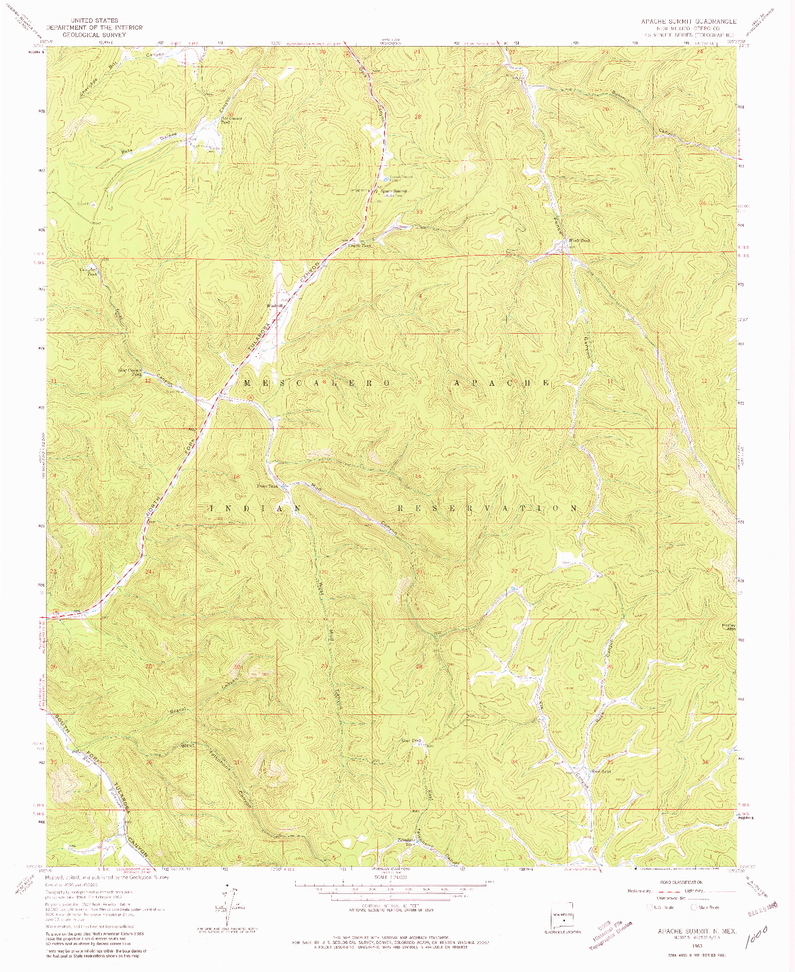 USGS 1:24000-SCALE QUADRANGLE FOR APACHE SUMMIT, NM 1963