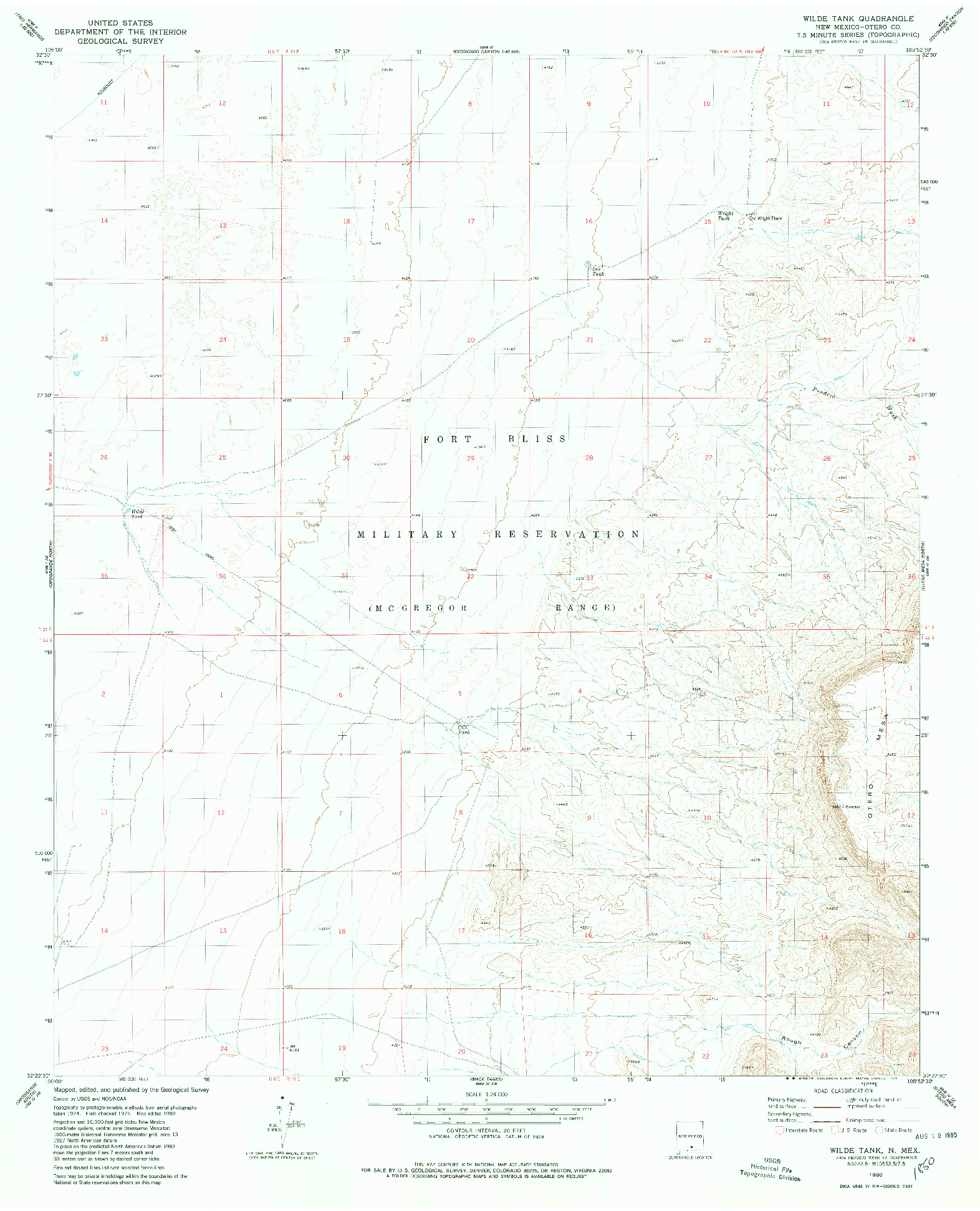 USGS 1:24000-SCALE QUADRANGLE FOR WILDE TANK, NM 1980