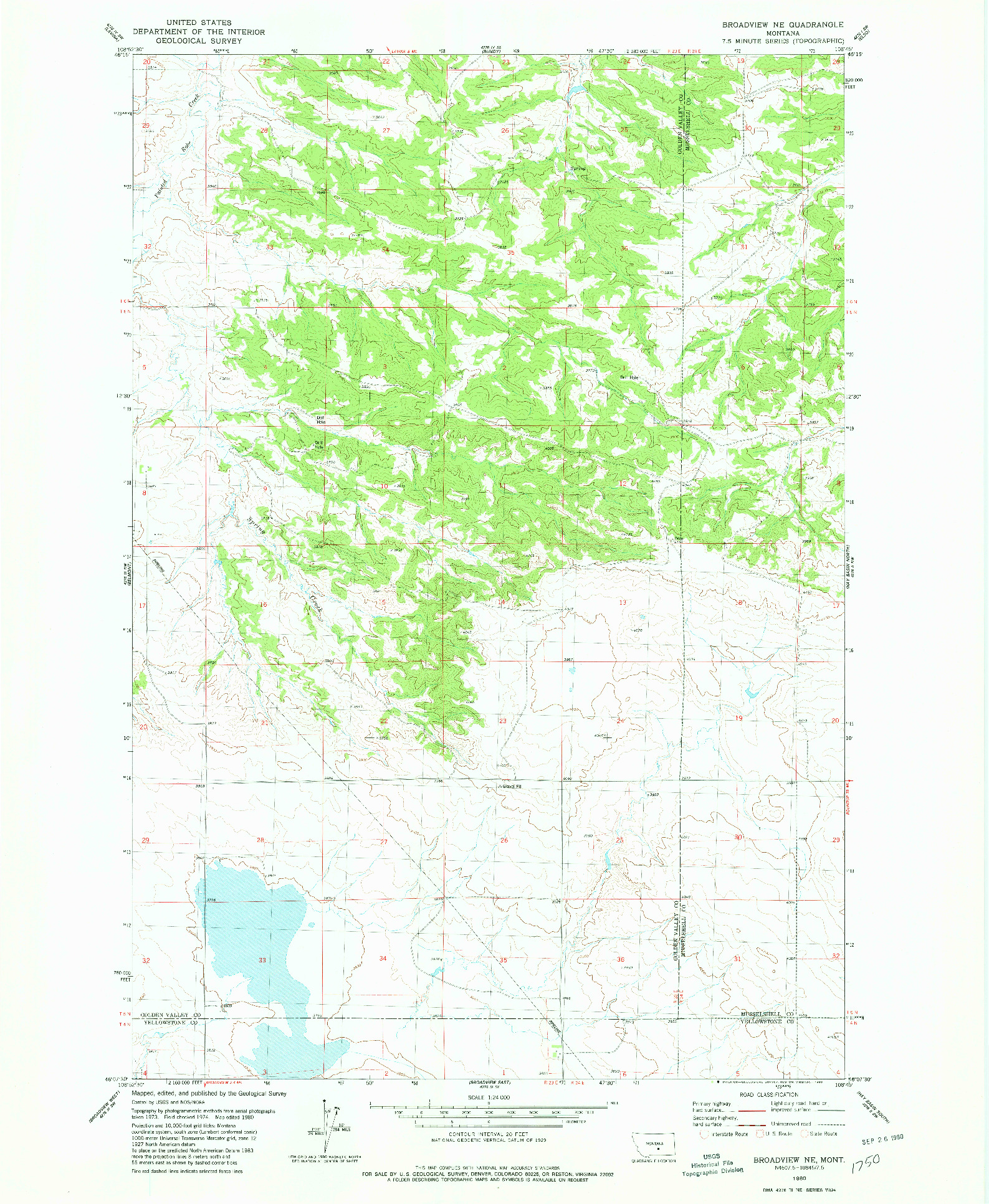 USGS 1:24000-SCALE QUADRANGLE FOR BROADVIEW NE, MT 1980