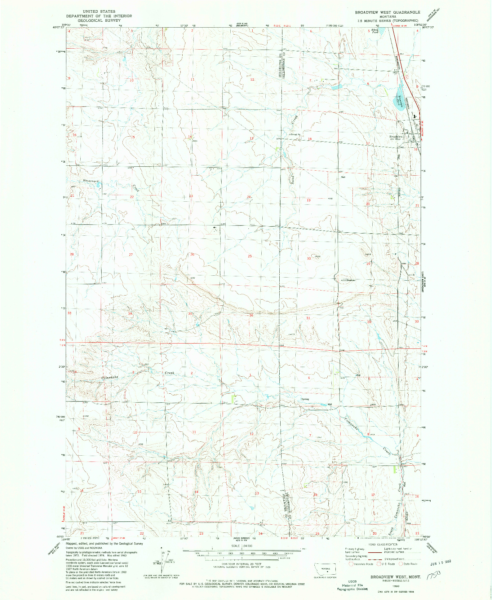 USGS 1:24000-SCALE QUADRANGLE FOR BROADVIEW WEST, MT 1980