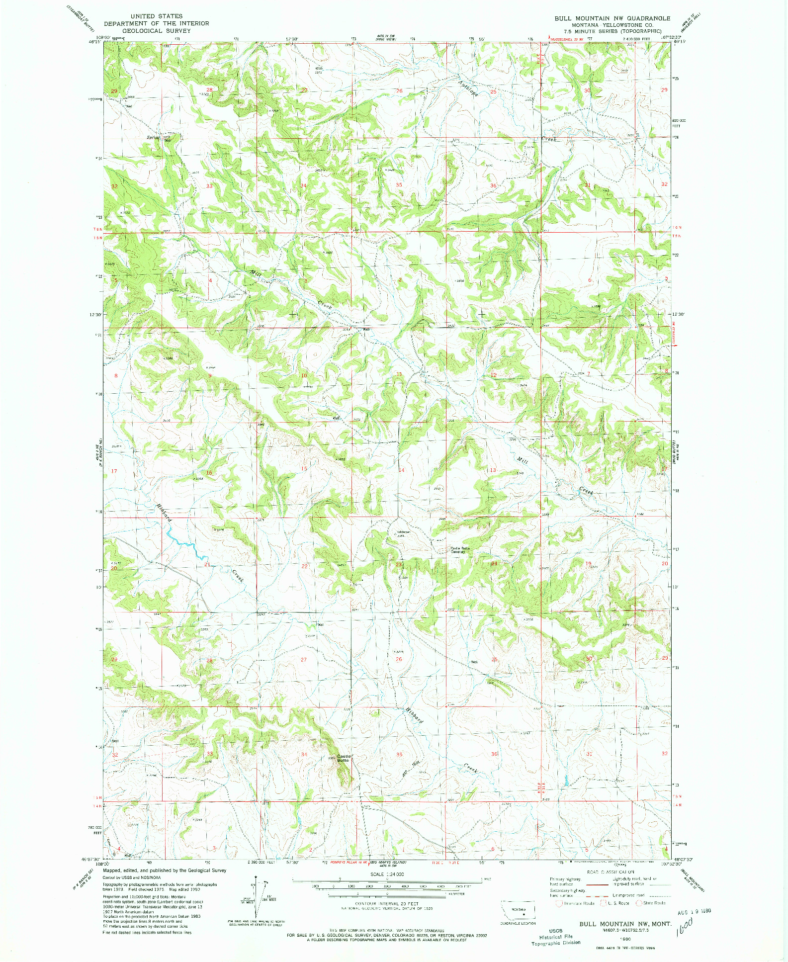 USGS 1:24000-SCALE QUADRANGLE FOR BULL MOUNTAIN NW, MT 1980