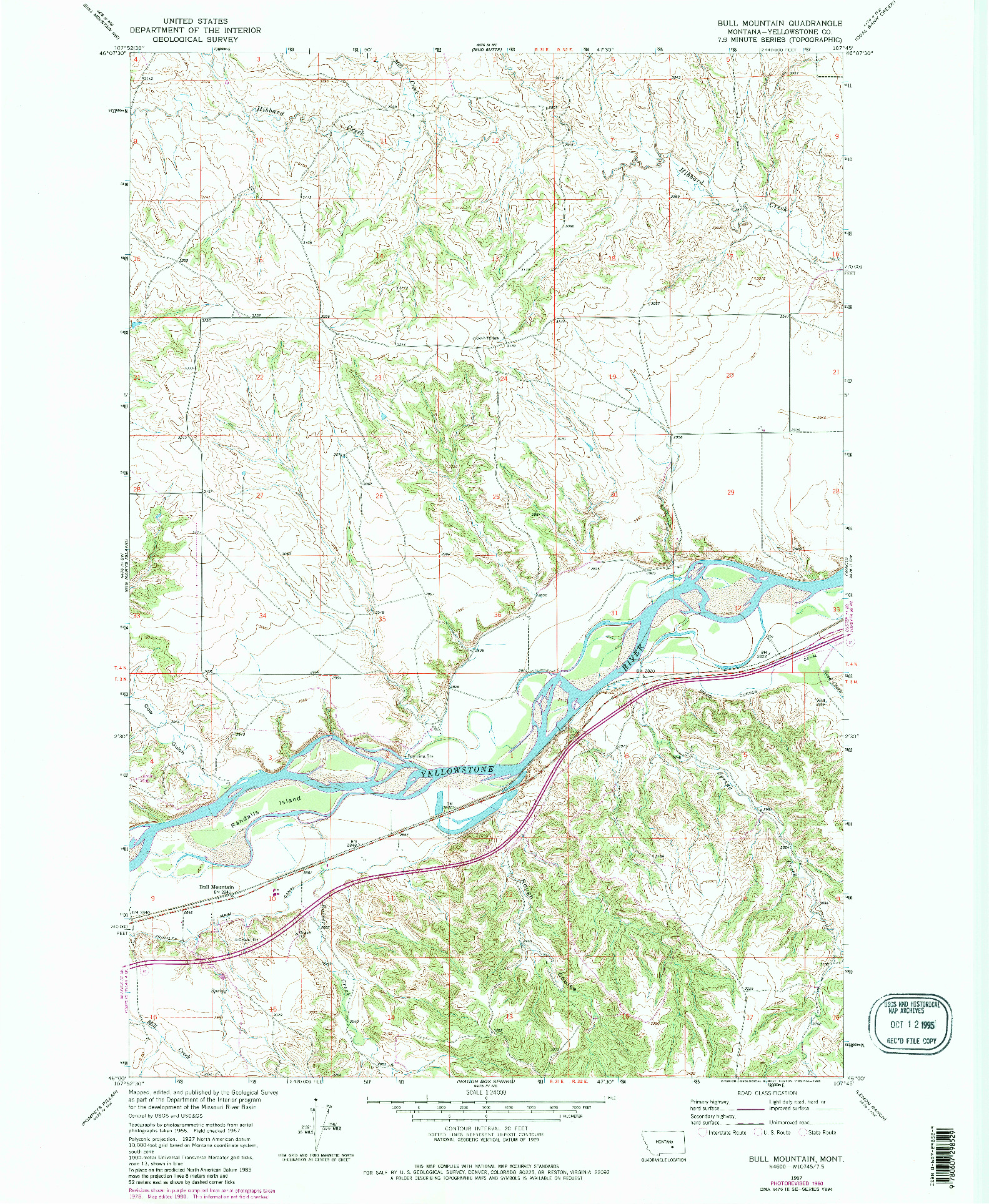 USGS 1:24000-SCALE QUADRANGLE FOR BULL MOUNTAIN, MT 1967