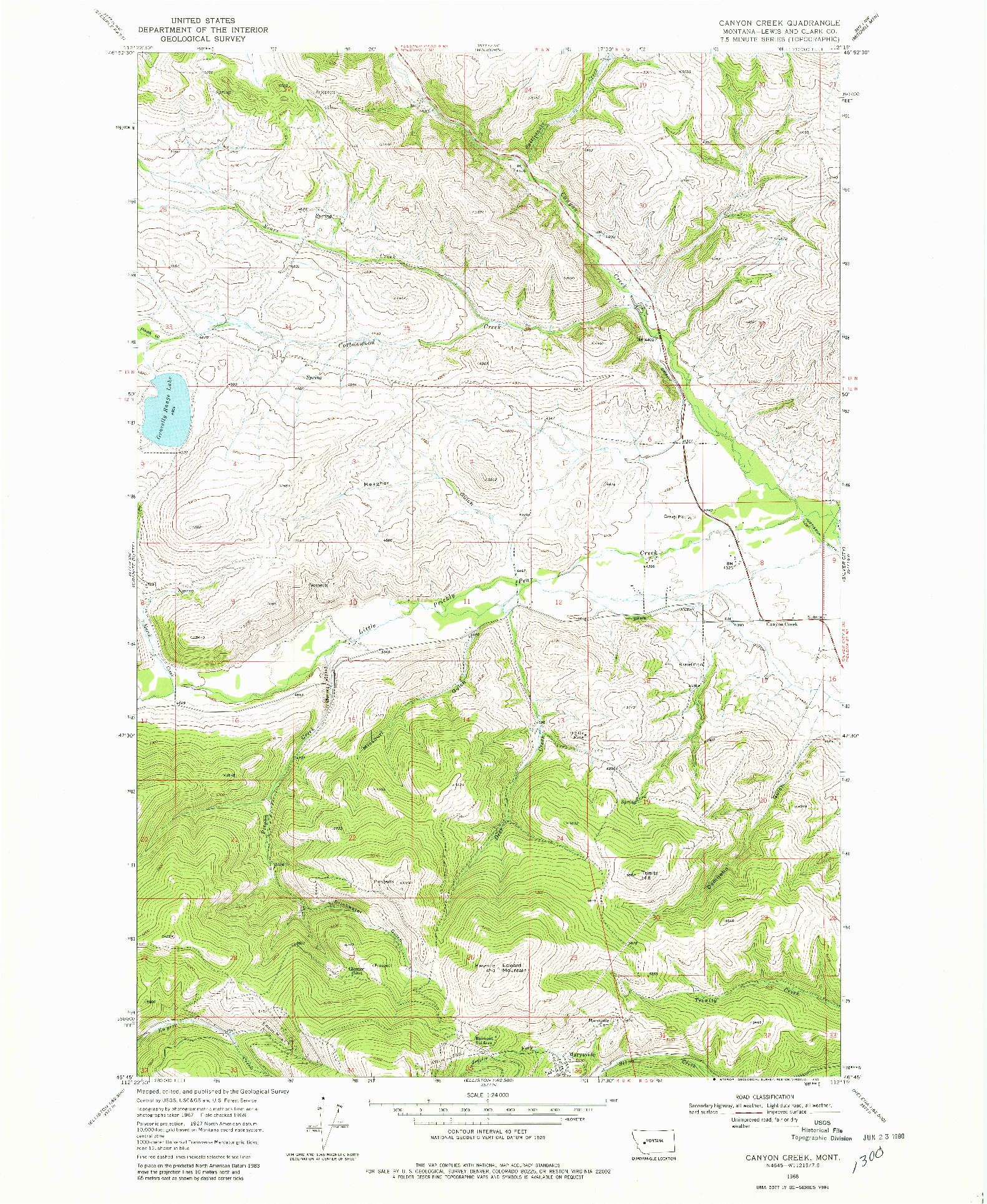 USGS 1:24000-SCALE QUADRANGLE FOR CANYON CREEK, MT 1968