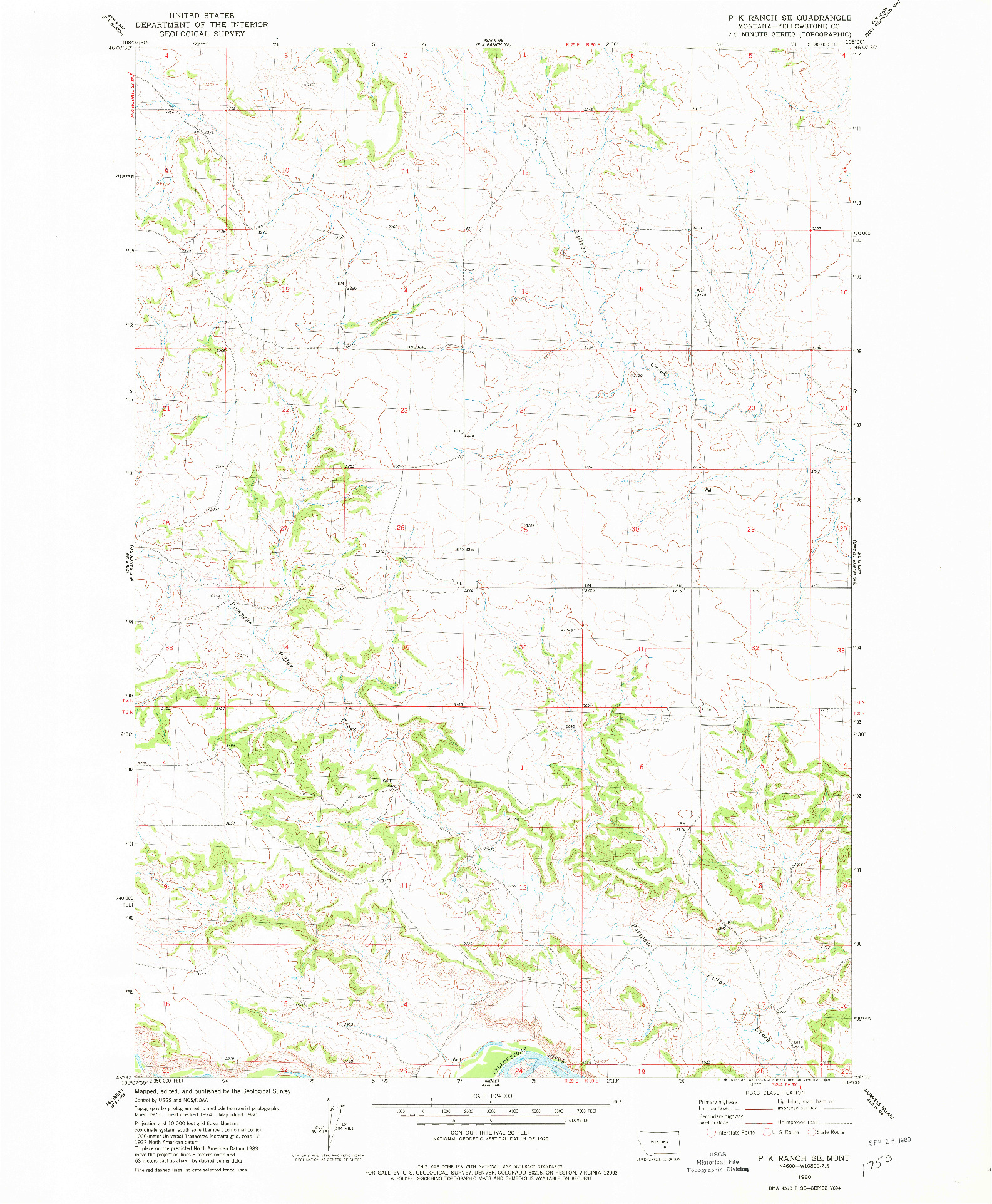 USGS 1:24000-SCALE QUADRANGLE FOR P K RANCH SE, MT 1980