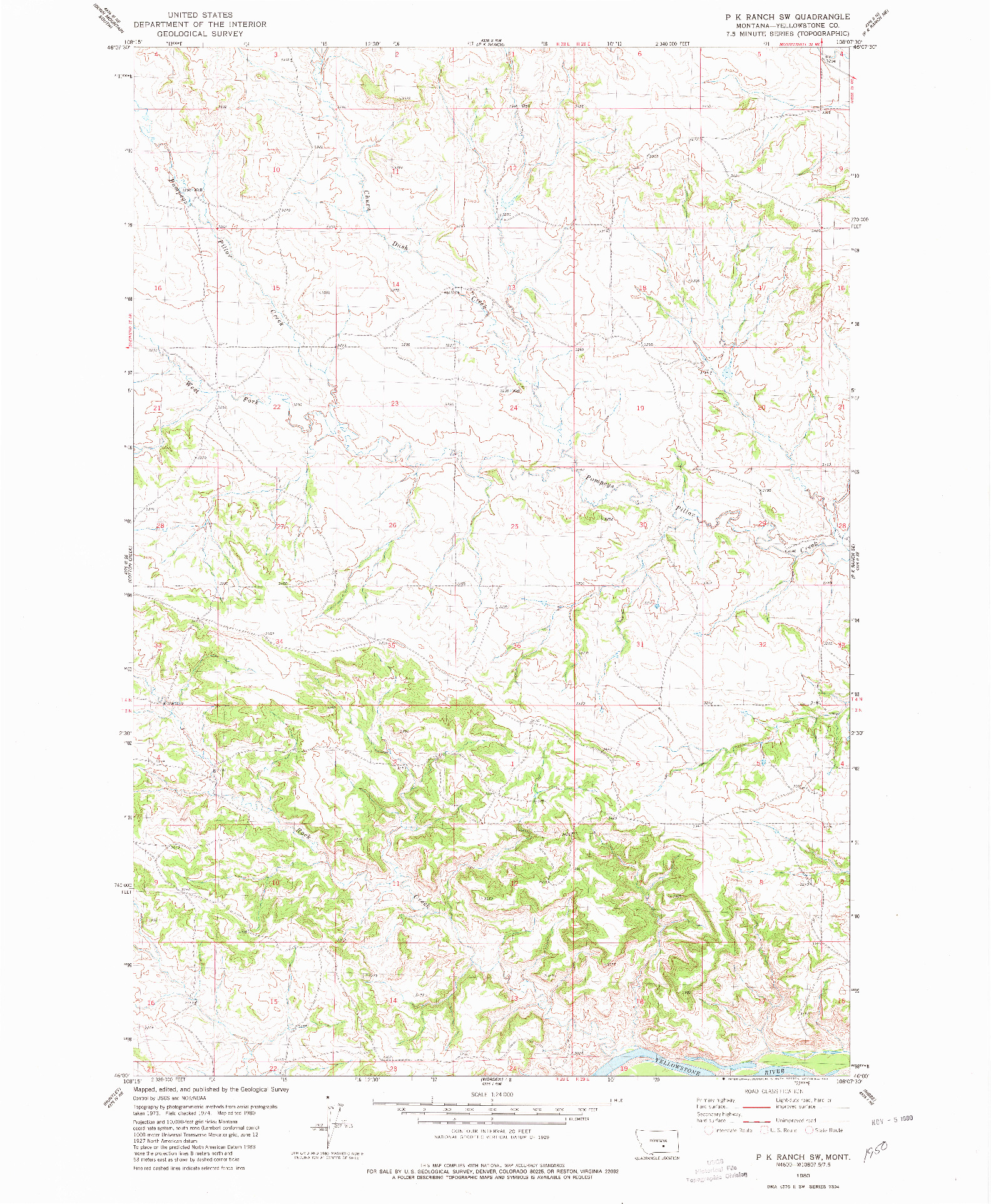 USGS 1:24000-SCALE QUADRANGLE FOR P K RANCH SW, MT 1980