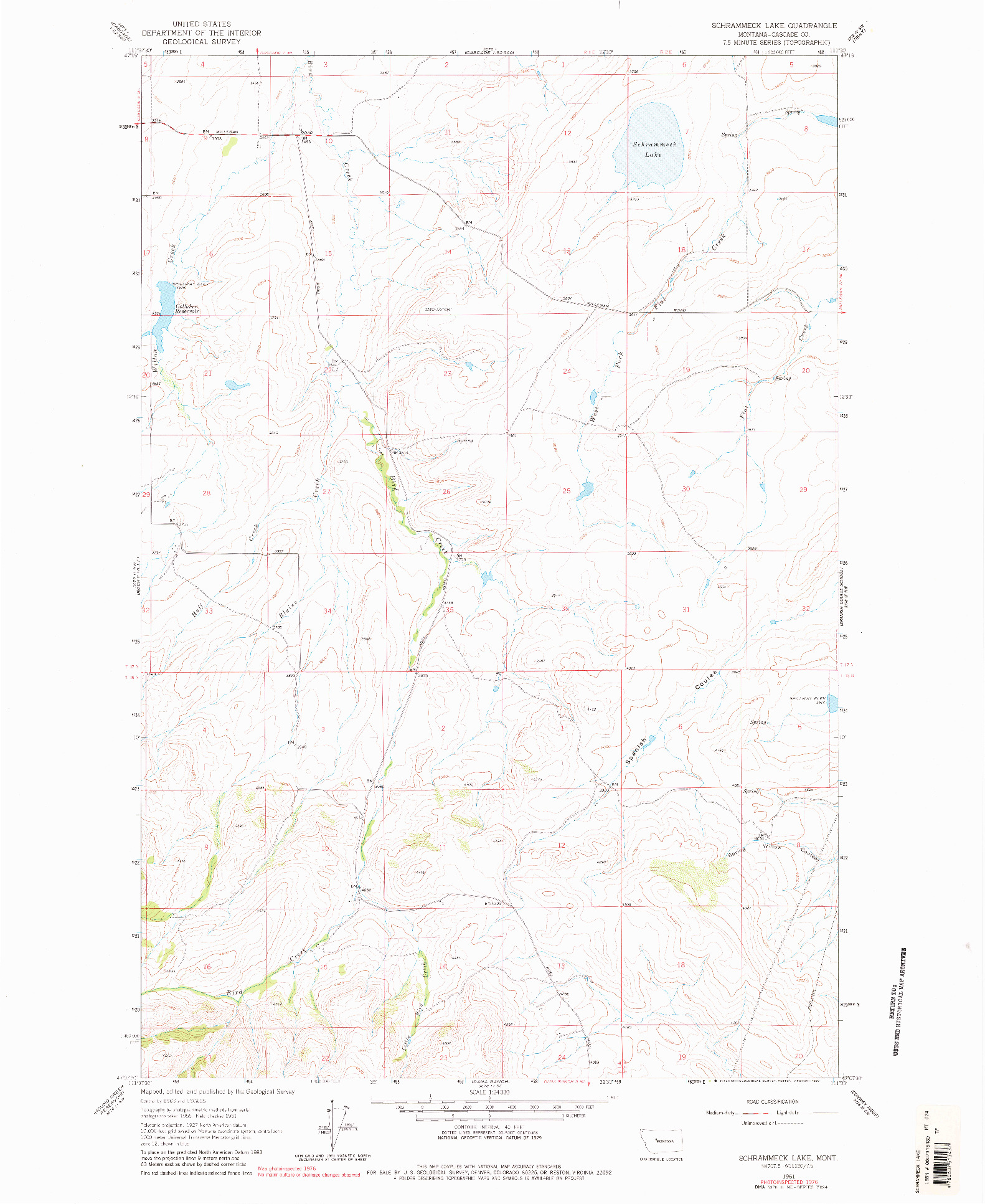 USGS 1:24000-SCALE QUADRANGLE FOR SCHRAMMECK LAKE, MT 1961