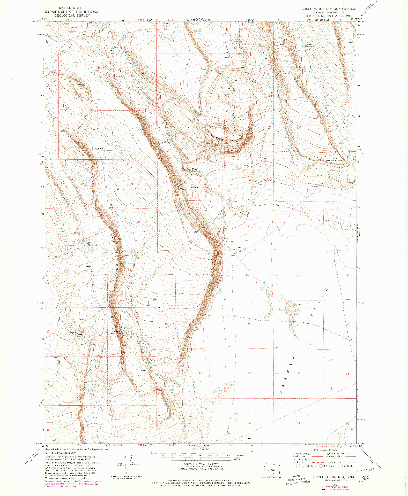 USGS 1:24000-SCALE QUADRANGLE FOR CORPORATION RIM, OR 1971