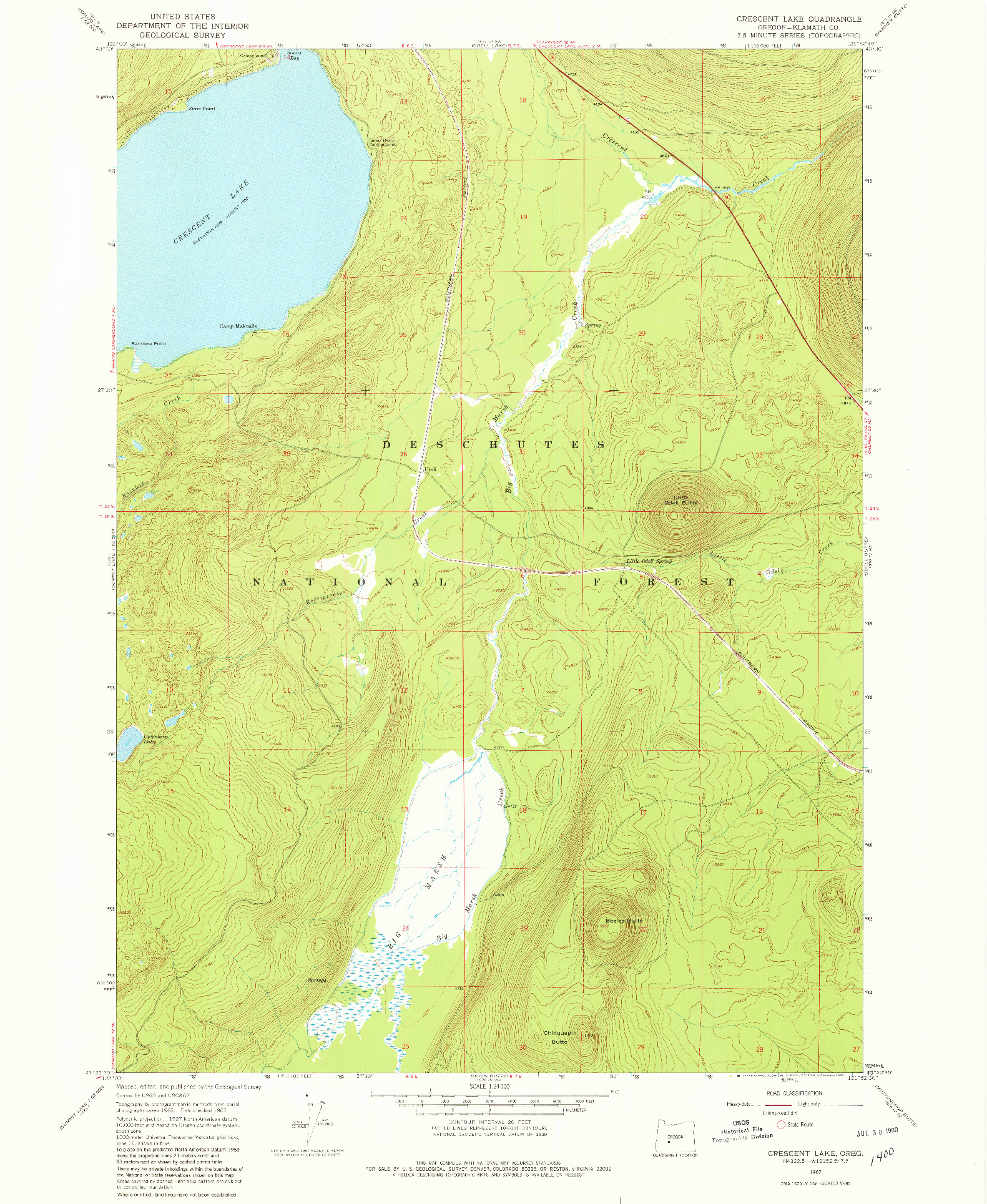 USGS 1:24000-SCALE QUADRANGLE FOR CRESCENT LAKE, OR 1967